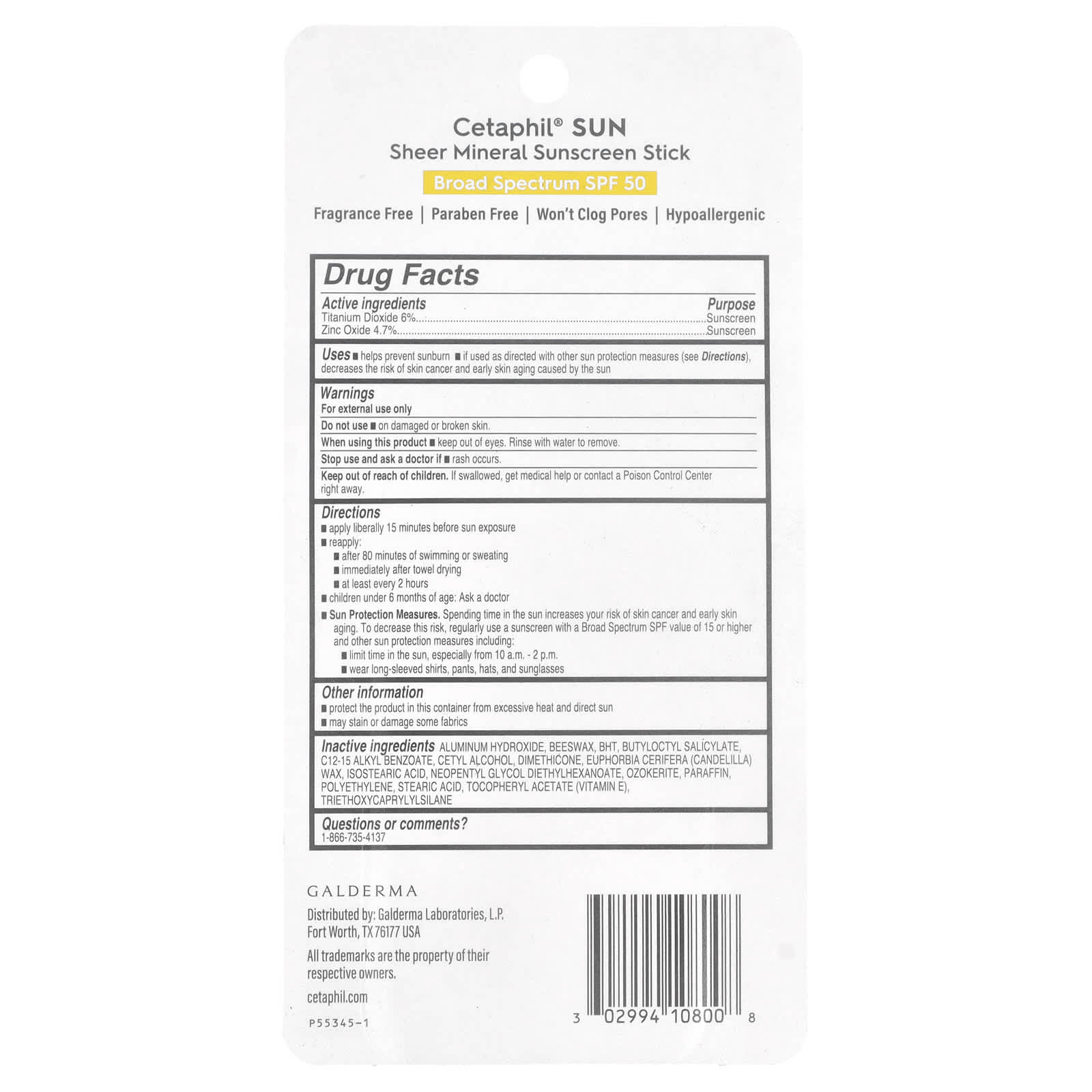 Cetaphil, Sheer Mineral Sunscreen Stick, SPF 50, 0.5 oz (14 g)