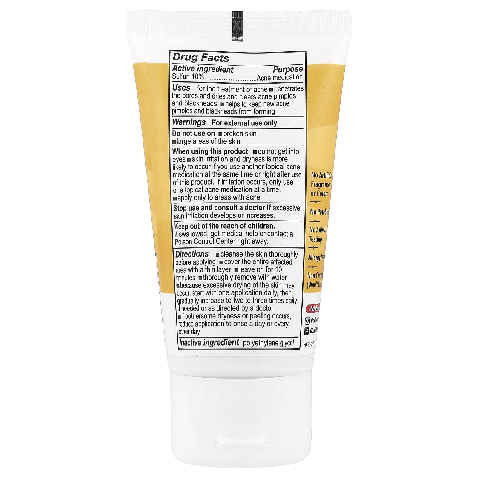 De La Cruz, Acne Treatment Ointment with 10% Sulfur, Maximum Strength, 2.6 oz (74 g)