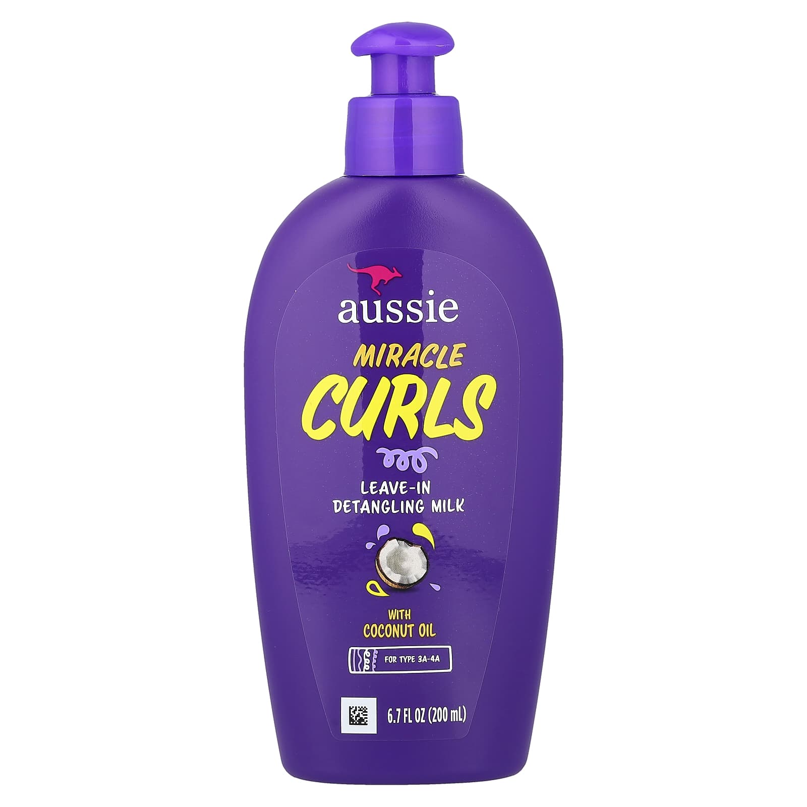Aussie, Miracle Curls, Leave-In Detangling Milk with Coconut Oil, For Type 3A-4A, 6.7 fl oz (200 ml)