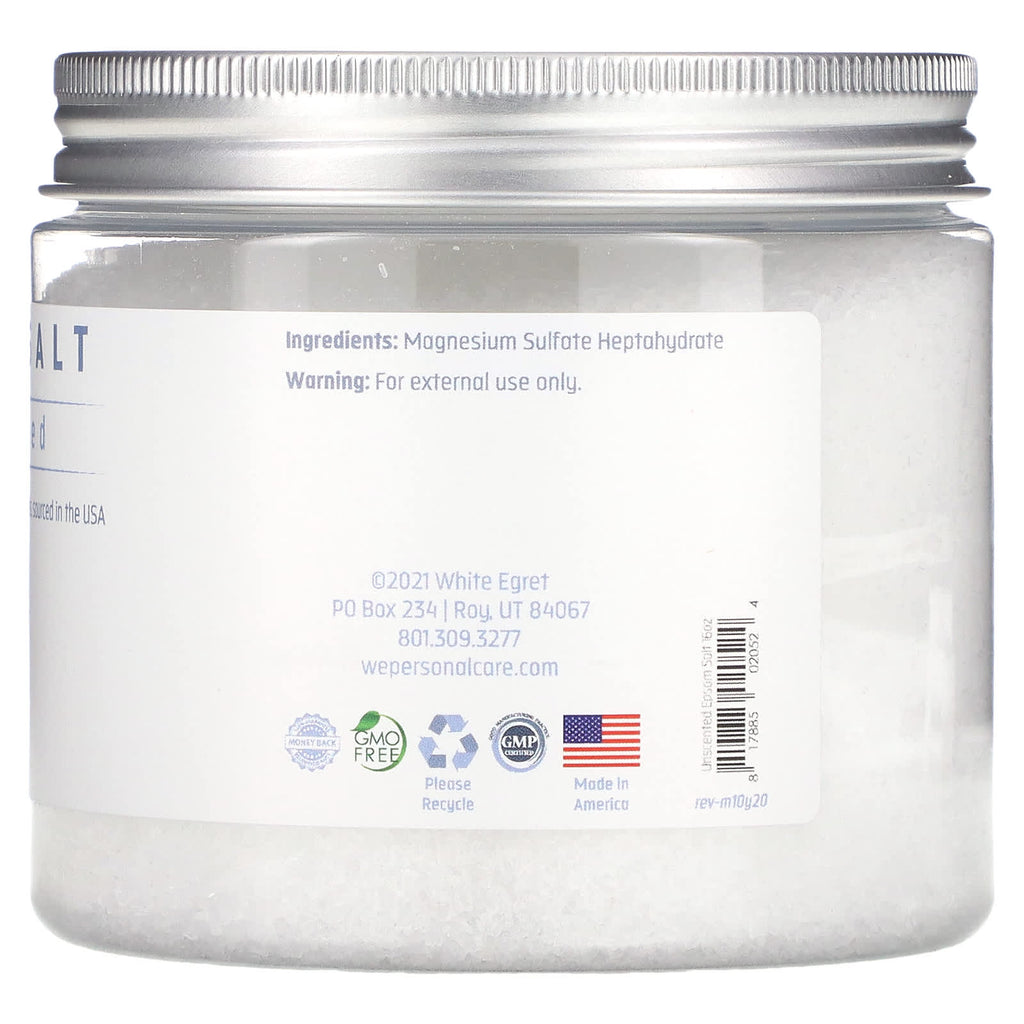 White Egret, Epsom Salt, Unscented, 16 oz (454 g)