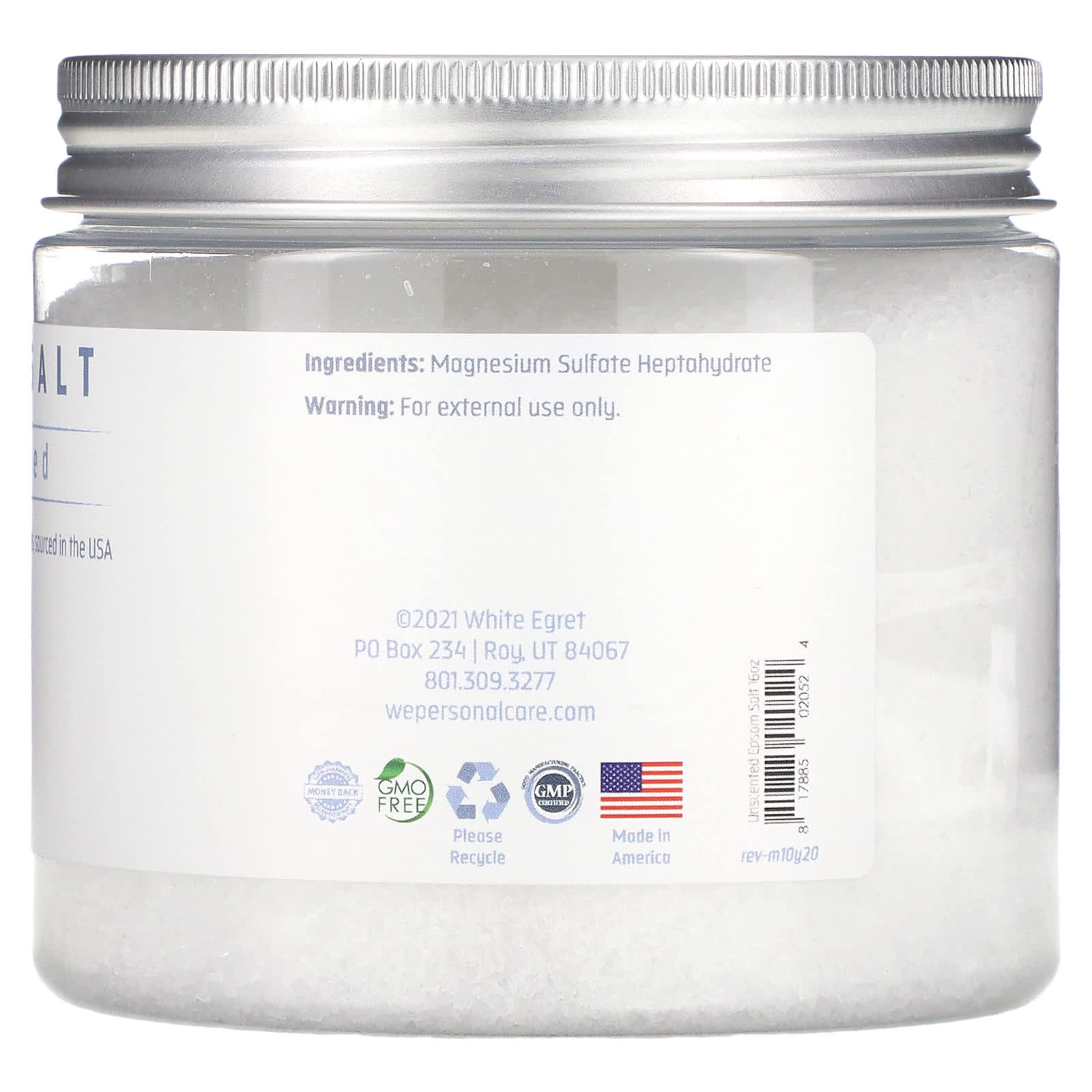 White Egret, Epsom Salt, Unscented, 16 oz (454 g)