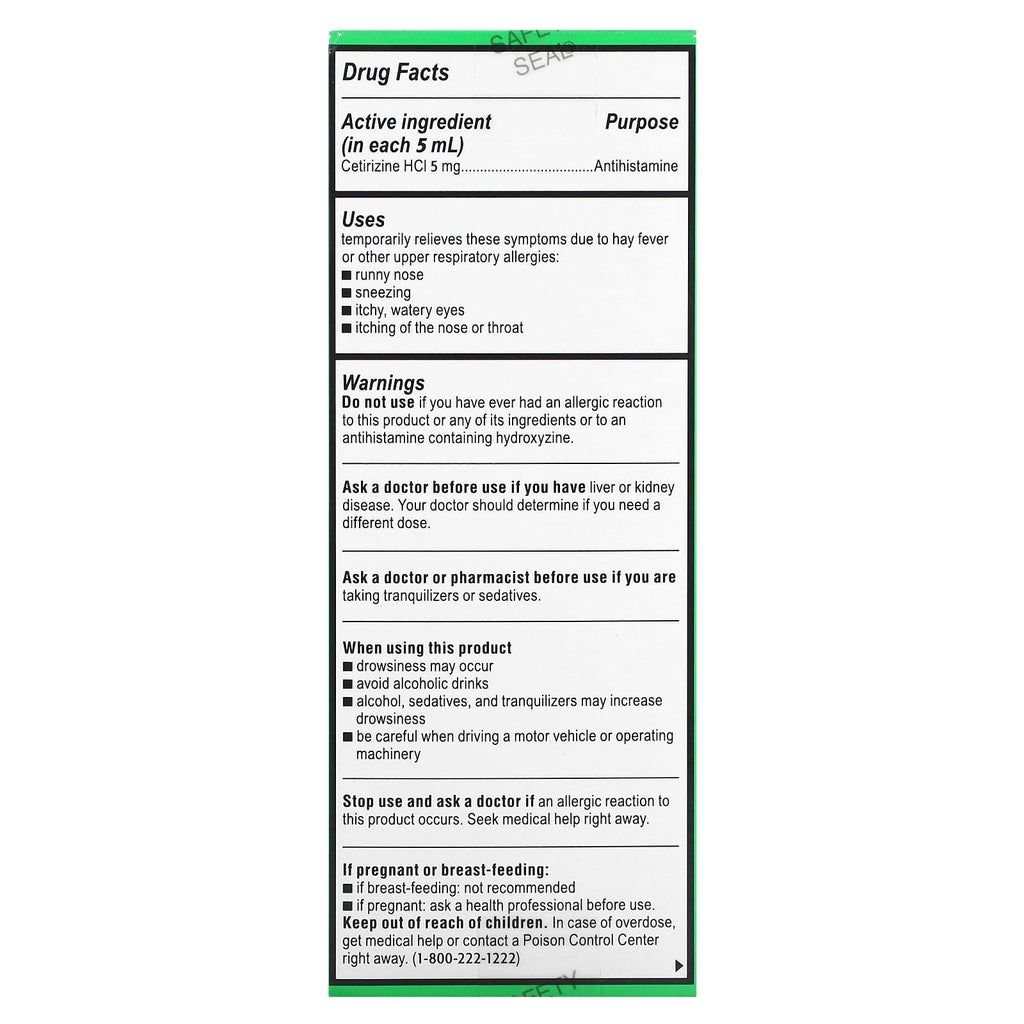 Zyrtec, Children's Allergy, Relief Syrup, 2+ Years, Grape, 5 mg, 4 fl oz (118 ml)