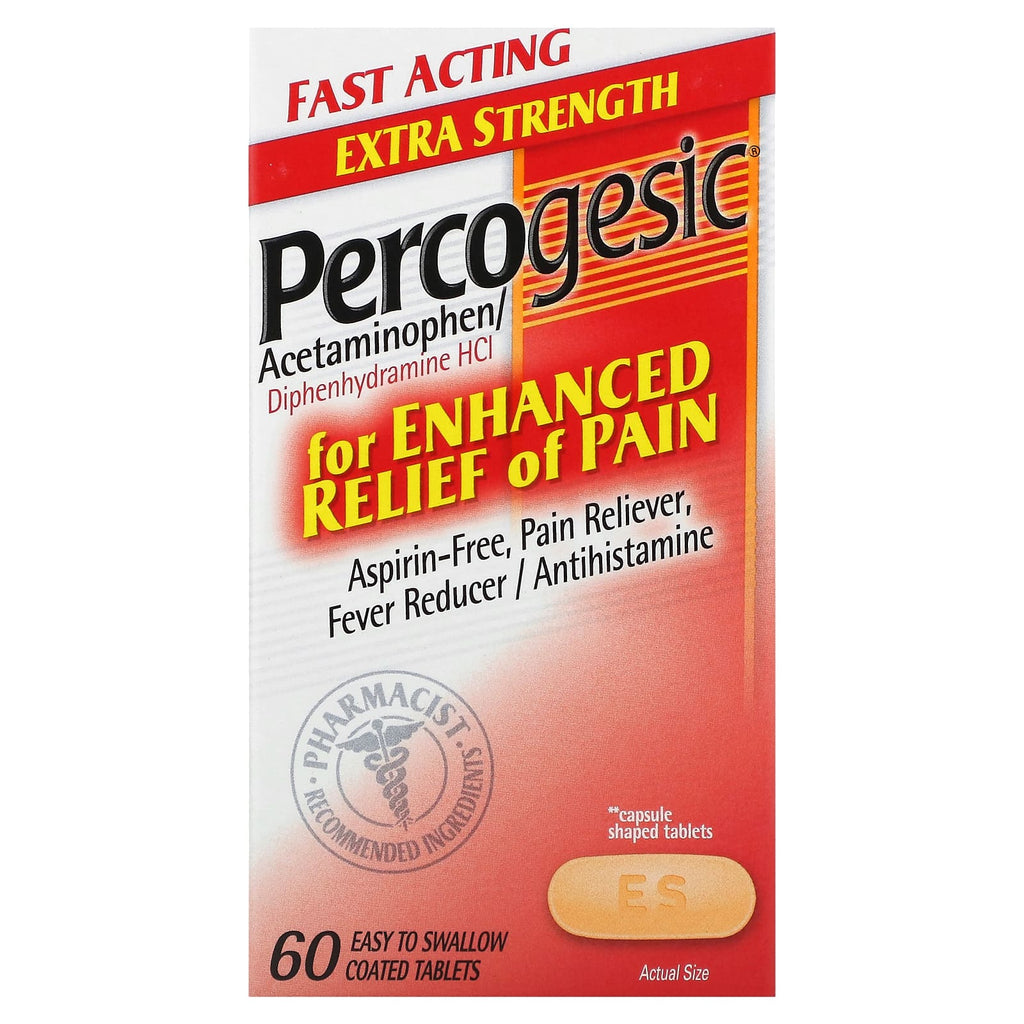 Percogesic, Acetaminophen/Diphenhydramine HCl, 60 Easy To Swallow Coated Tablets
