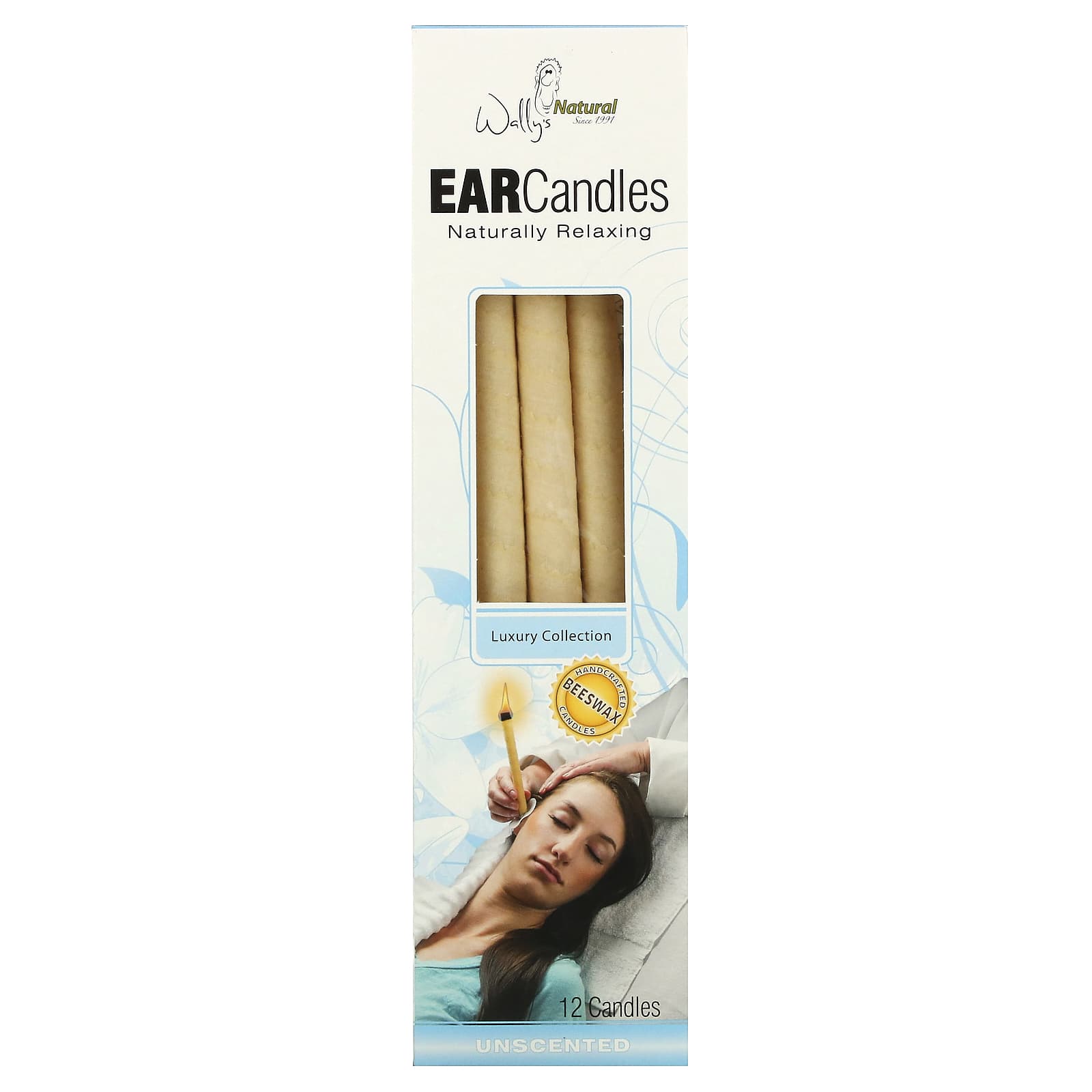 Wally's Natural, Beeswax Ear Candles, Luxury Collection, Unscented, 12 Candles