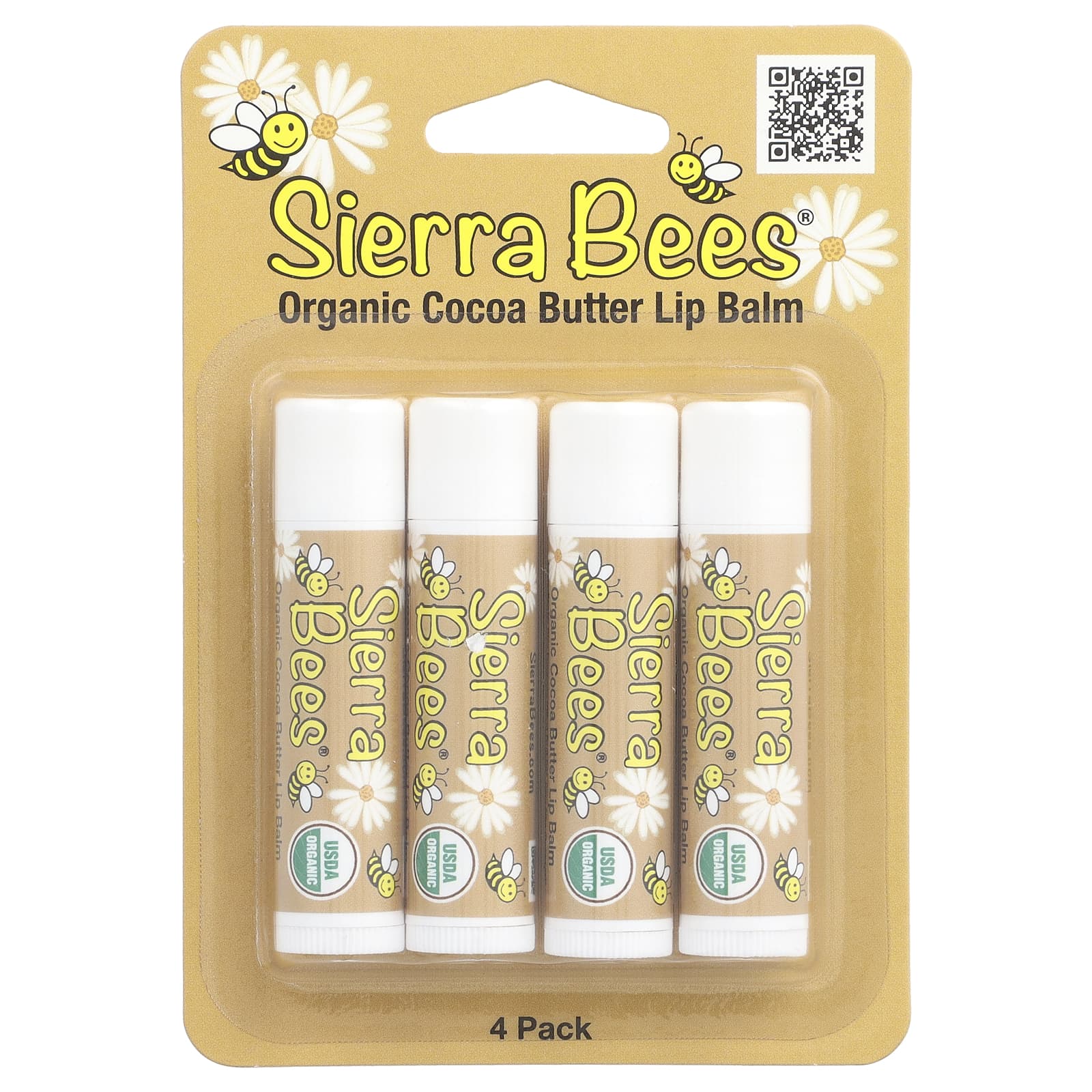 Sierra Bees, Organic Lip Balms, Cocoa Butter, 4 Pack, 0.15 oz (4.25 g) Each