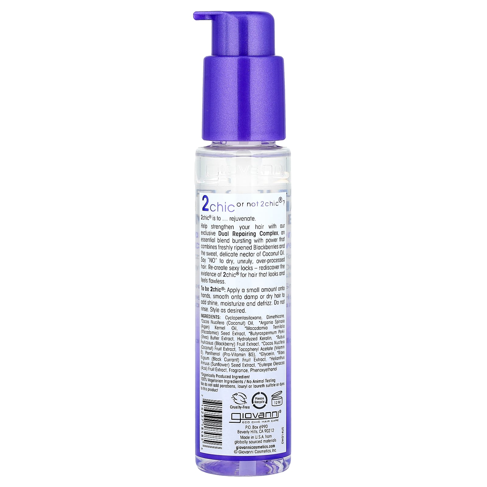 Giovanni, 2chic®, Repairing Super Potion Hair Oil Serum, Blackberry + Coconut Oil, 2.75 fl oz (81 ml)