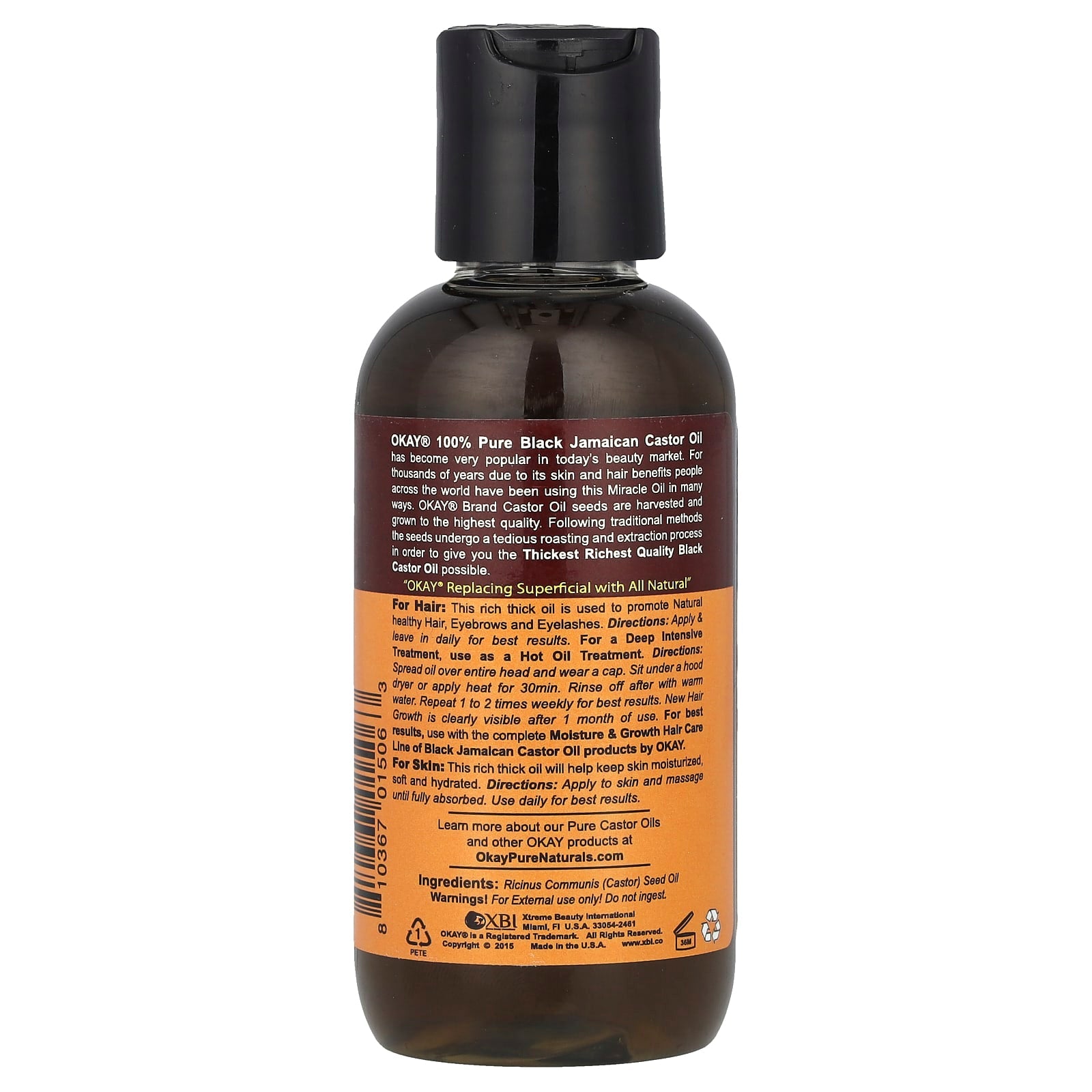 Okay Pure Naturals, 100% Pure Black Jamaican Castor Oil®, 4 oz (118 ml)