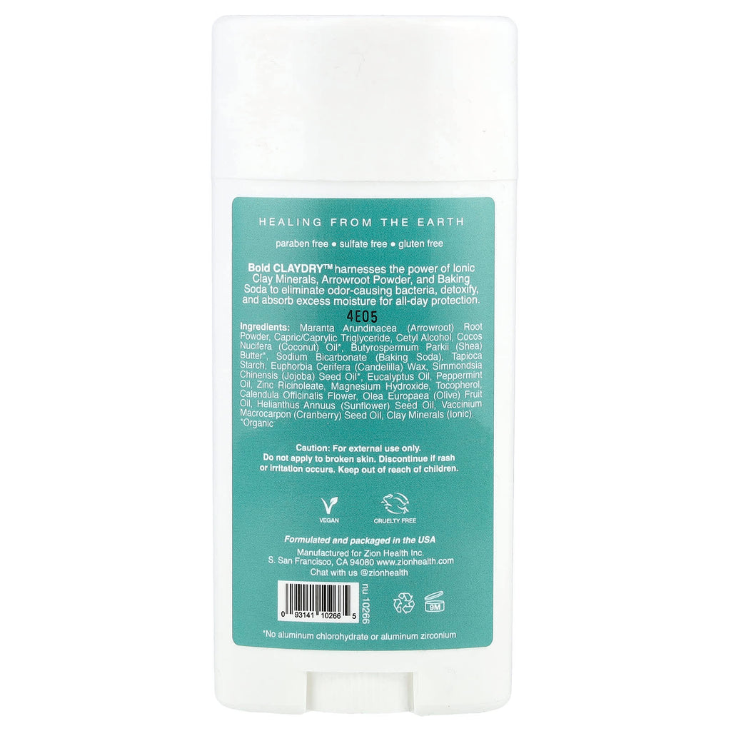 Zion Health, Bold, ClayDry Deodorant, Eucalyptus Mint, 2.8 oz (80 g)