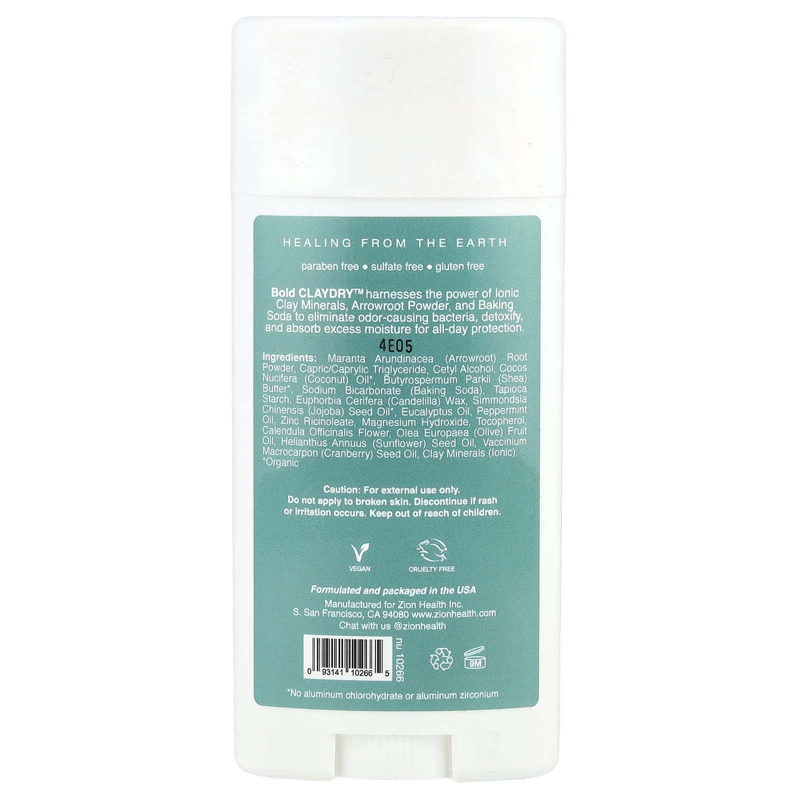 Zion Health, Bold, ClayDry Deodorant, Eucalyptus Mint, 2.8 oz (80 g)