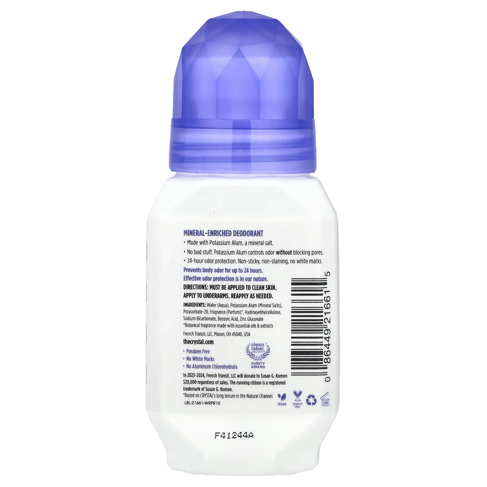 CRYSTAL, Mineral-Enriched Deodorant Roll-On, Lavender & White Tea, 2.25 fl oz (66 ml)