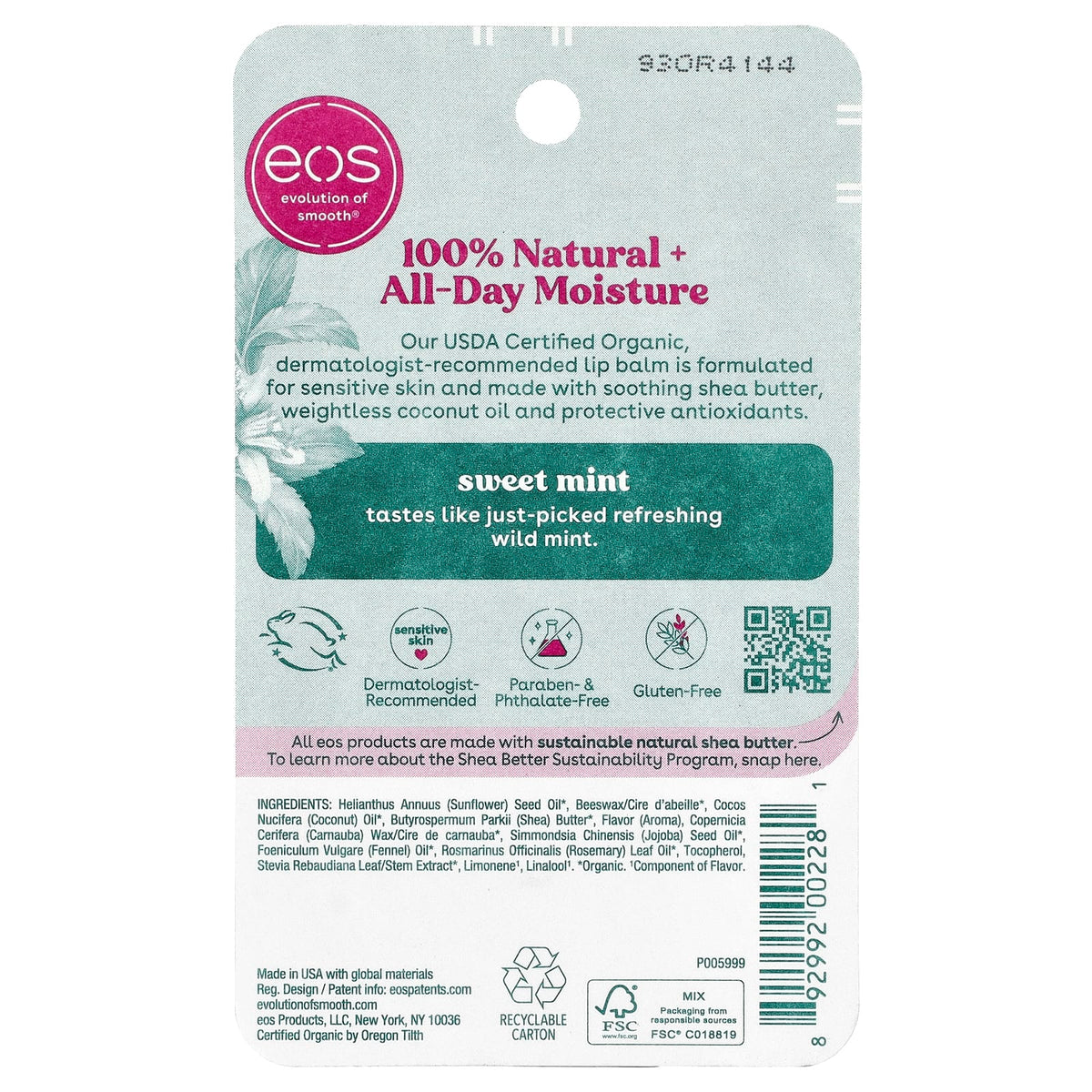 EOS, 100% Natural Organic Lip Balm, Sweet Mint, 0.25 oz (7 g)