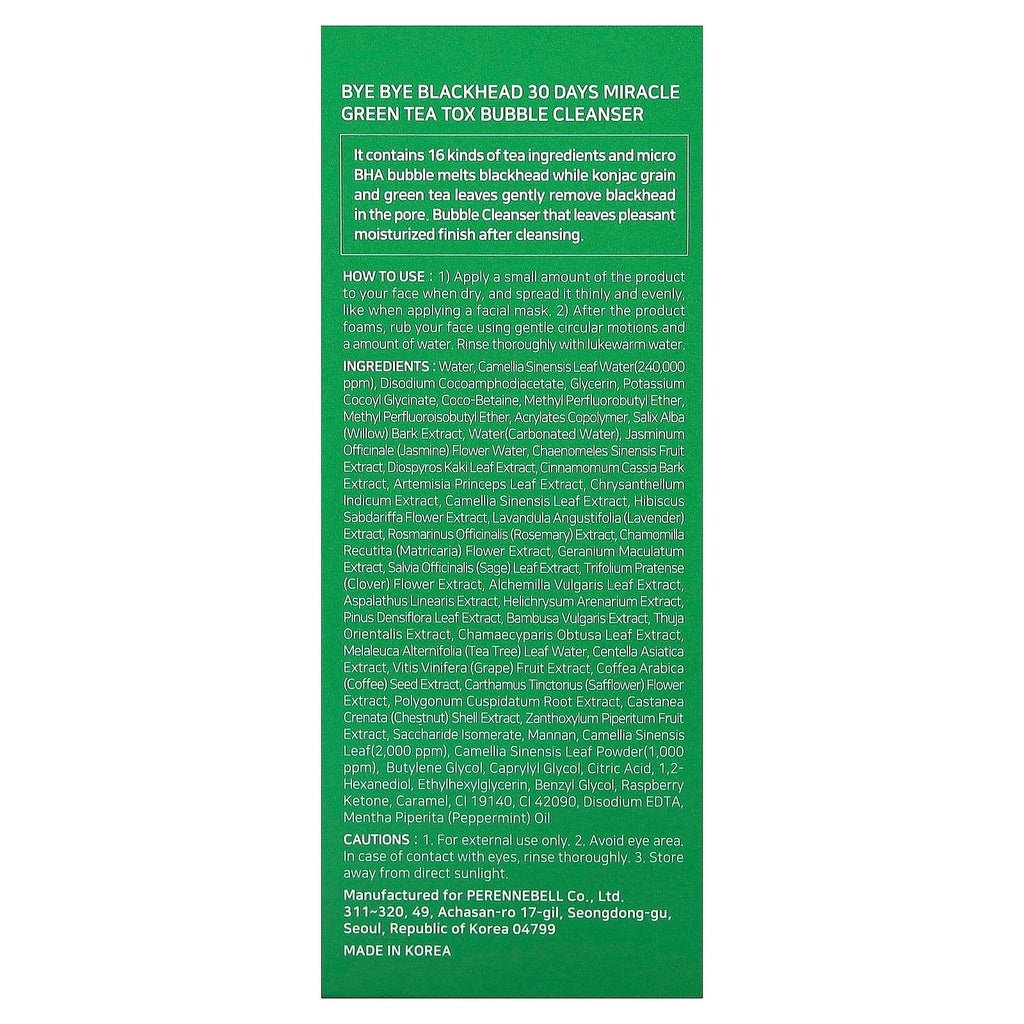 SOME BY MI, Bye Bye Blackhead 30 Days Miracle Green Tea Tox Bubble Cleanser, 4.23 oz (120 g)