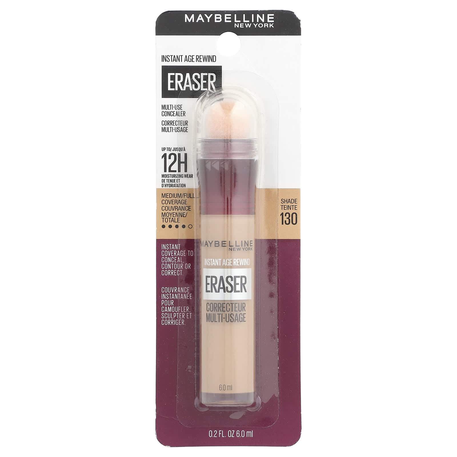 Maybelline, Instant Age Rewind, Eraser, Multi-Use Concealer, 130 Medium, 0.2 fl oz (6 ml)