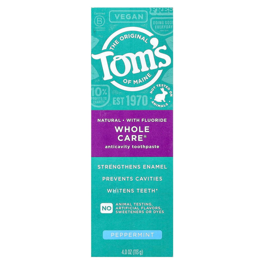 Tom's of Maine, Whole Care®, Natural Anticavity Toothpaste with Fluoride, Peppermint, 4 oz (113 g)