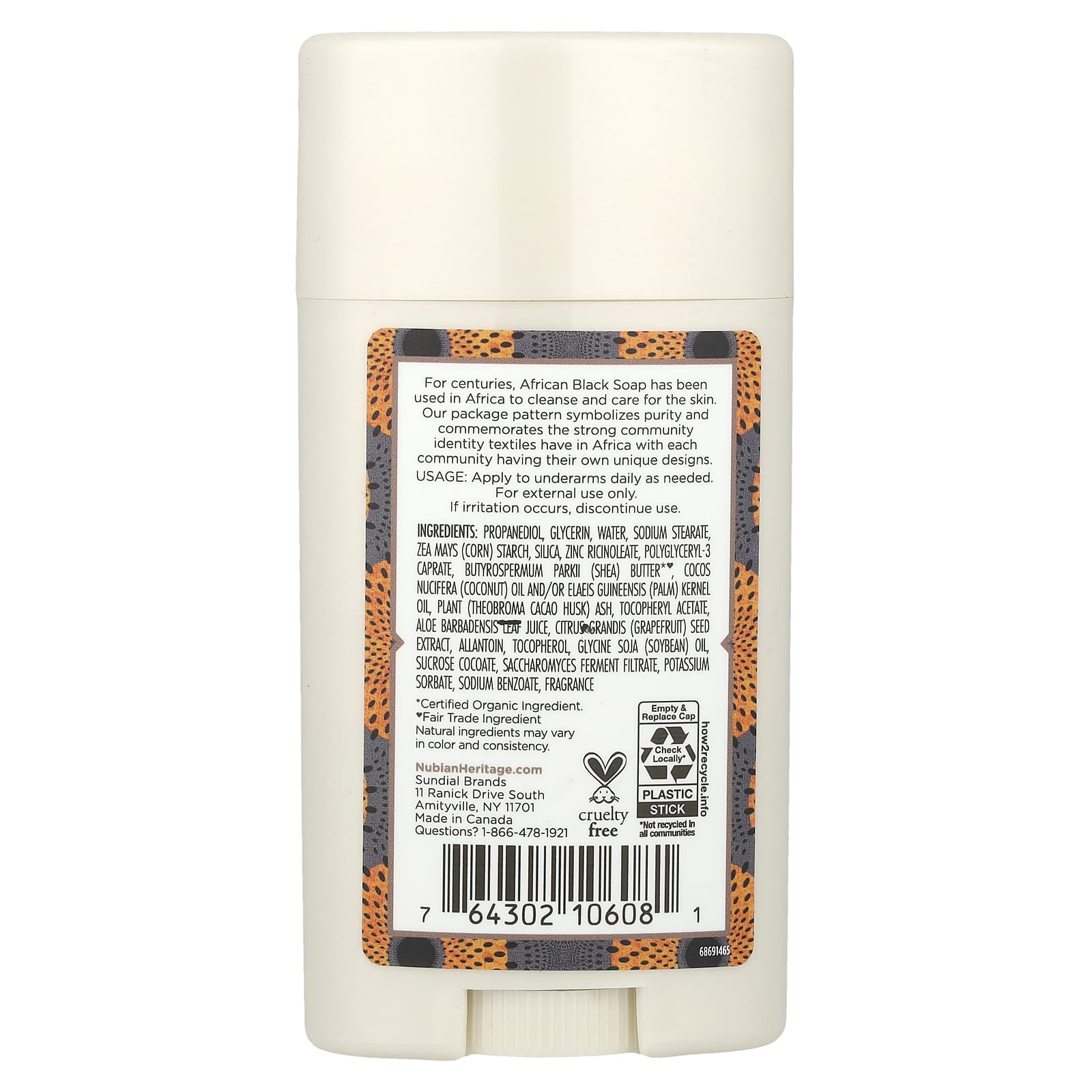 Nubian Heritage, 24 Hour Deodorant, African Black Soap, 2.25 oz (64 g)