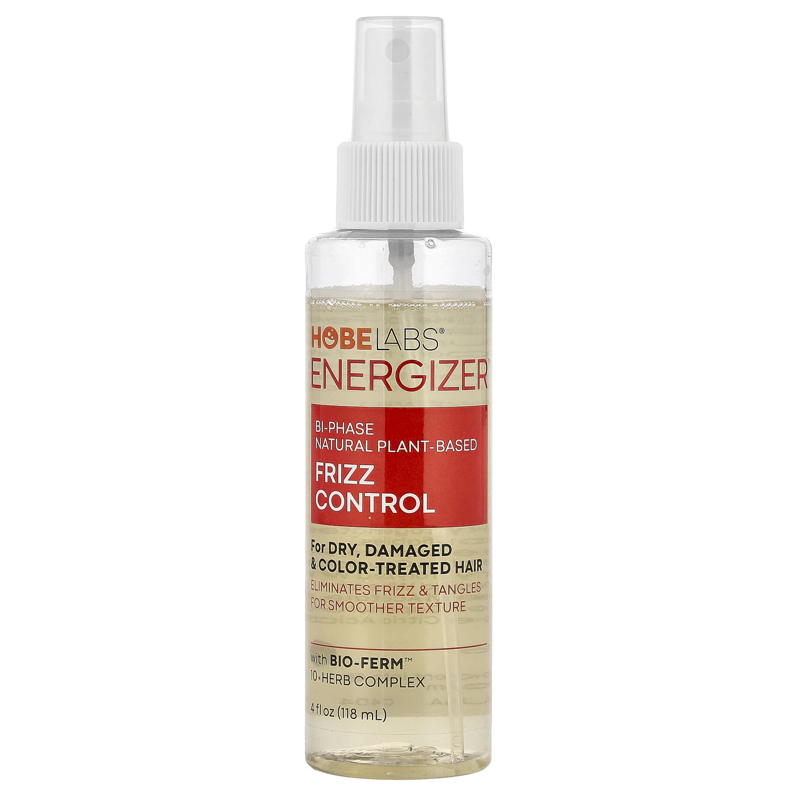 Hobe Labs, Energizer, Bi-Phase Natural Plant-Based Frizz Control, For Dry, Damaged & Color-Treated Hair, 4 fl oz (113.7 ml)