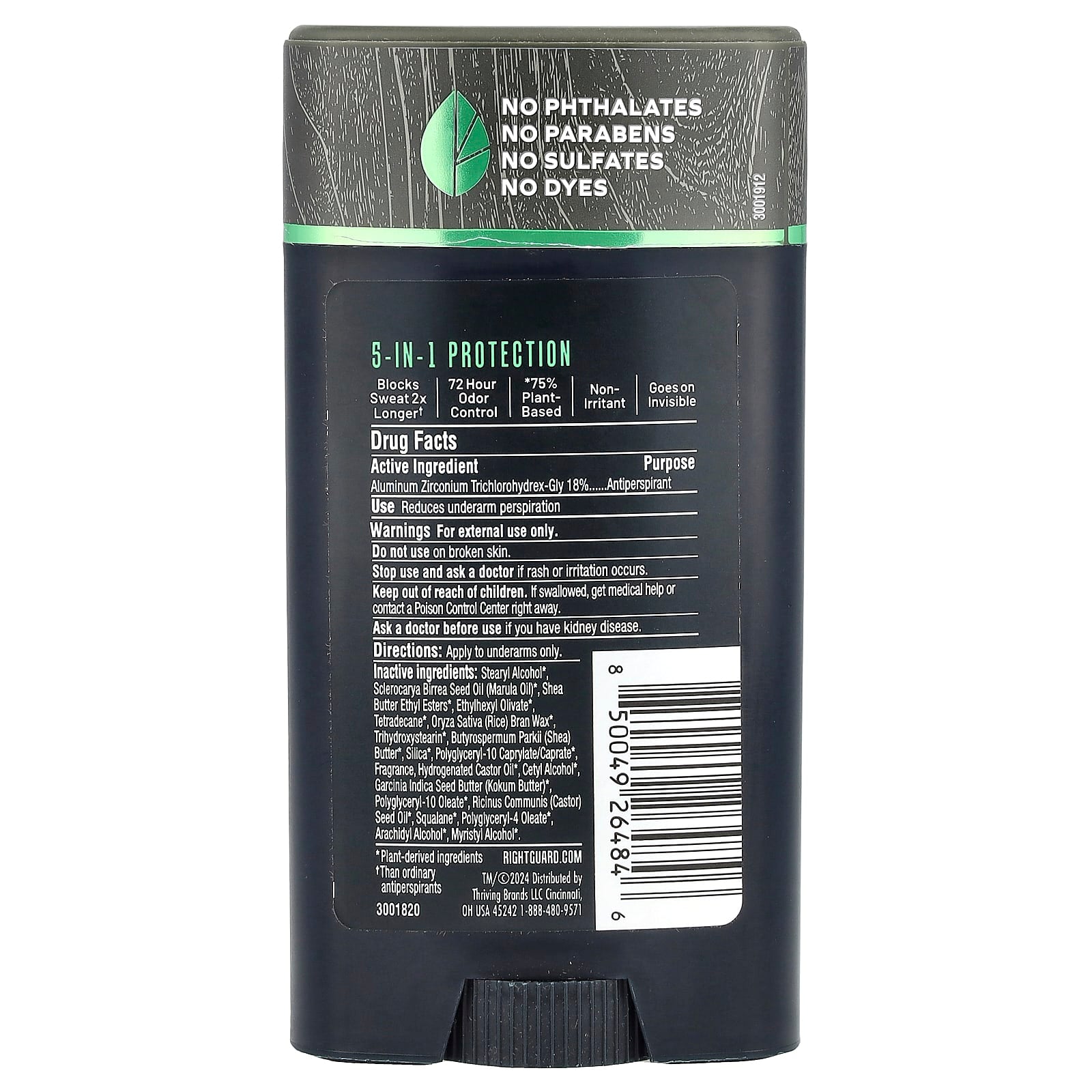 Right Guard, Plant Based Antiperspirant/Deodorant, For Men, Mountain Fresh, 2.6 oz (73.7 g)