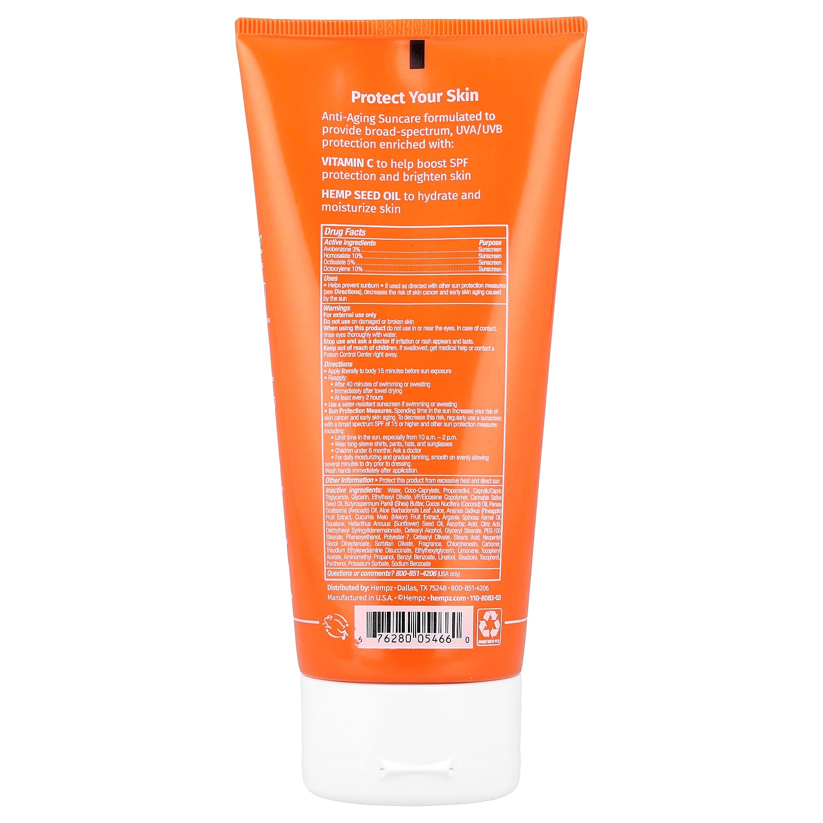 Hempz, Herbal Body Sunscreen, SPF 50, Sweet Pineapple & Honey Melon, 6 fl oz (177 ml)