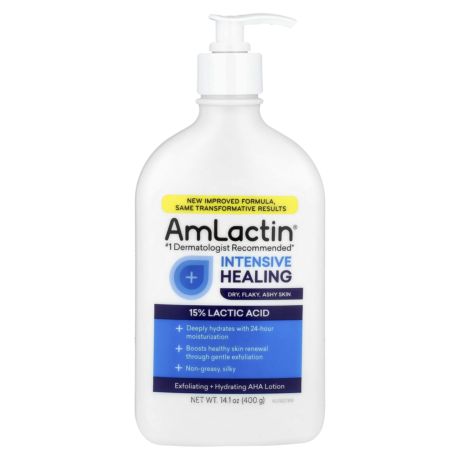 AmLactin, Intensive Healing, Exfoliating & Hydrating AHA Lotion, Dry, Flaky, Ashy Skin, Fragrance Free, 14.1 oz (400 g)