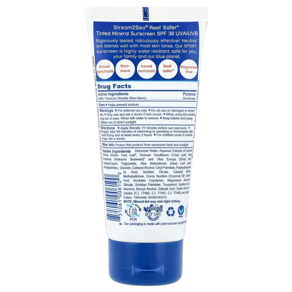 Stream2Sea, Water Sport Sunscreen, Tinted, SPF 30, Neutral, 3 fl oz (90 ml)
