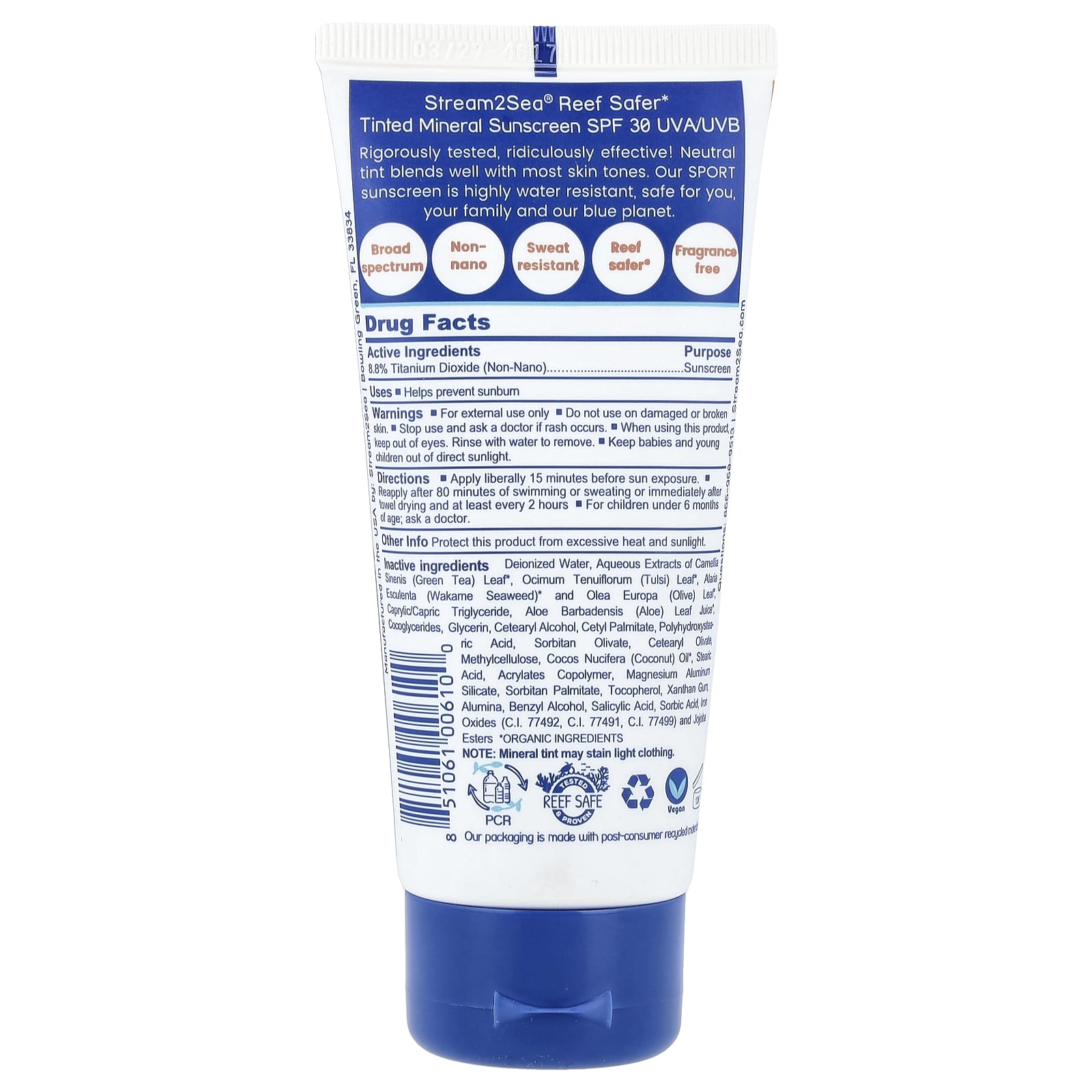 Stream2Sea, Water Sport Sunscreen, Tinted, SPF 30, Neutral, 3 fl oz (90 ml)