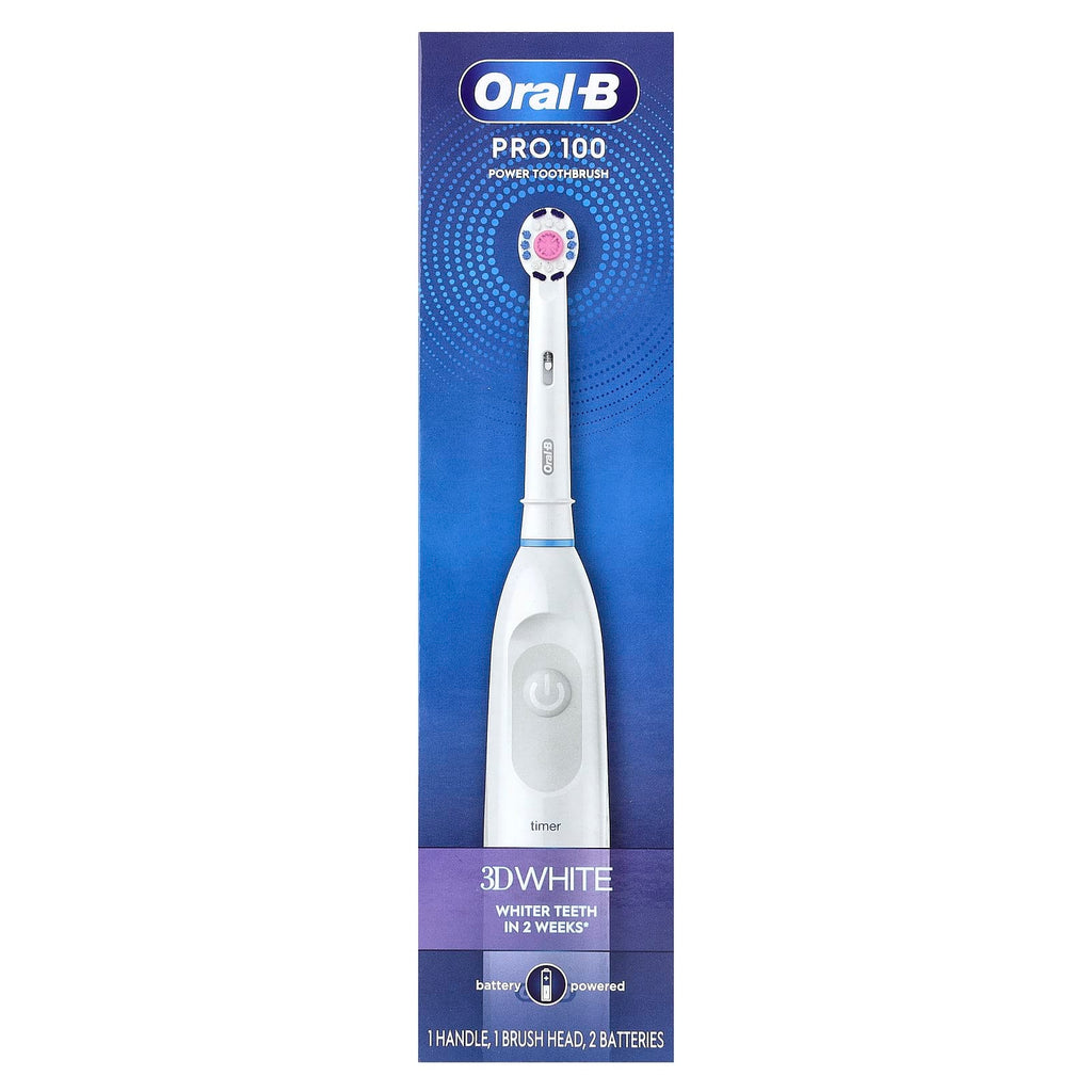 Oral-B, 3D White, Pro 100, Battery Powered Toothbrush, White, 1 Toothbrush