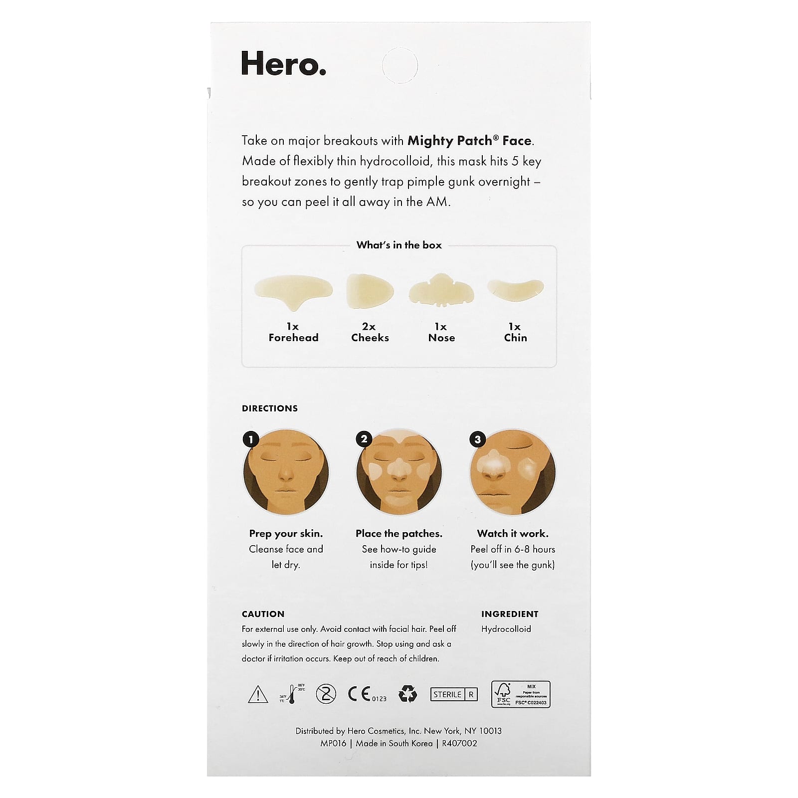 Hero Cosmetics, Mighty Patch® Face, Oily, Combination Skin, 5 Hydrocolloid Patches