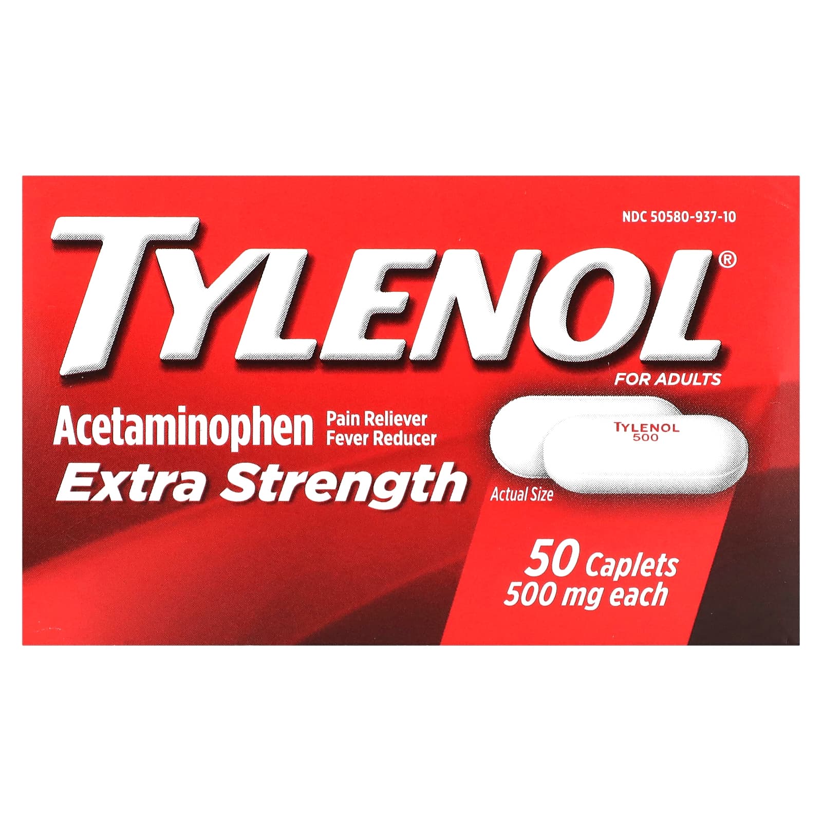 Tylenol, Acetaminophen Pain Reliever Fever Reducer For Adults, 500 mg, 50 Caplets