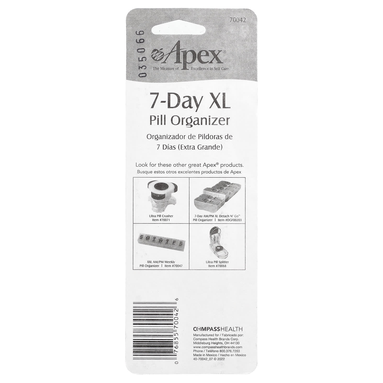 Apex, 7-Day Pill Organizer, X-Large, 1 Count
