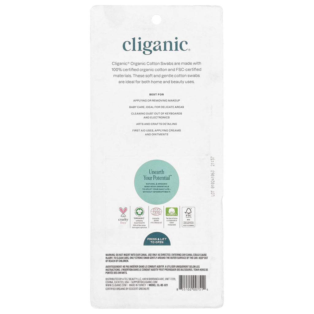 Cliganic, Organic Cotton Swabs, 500 Count