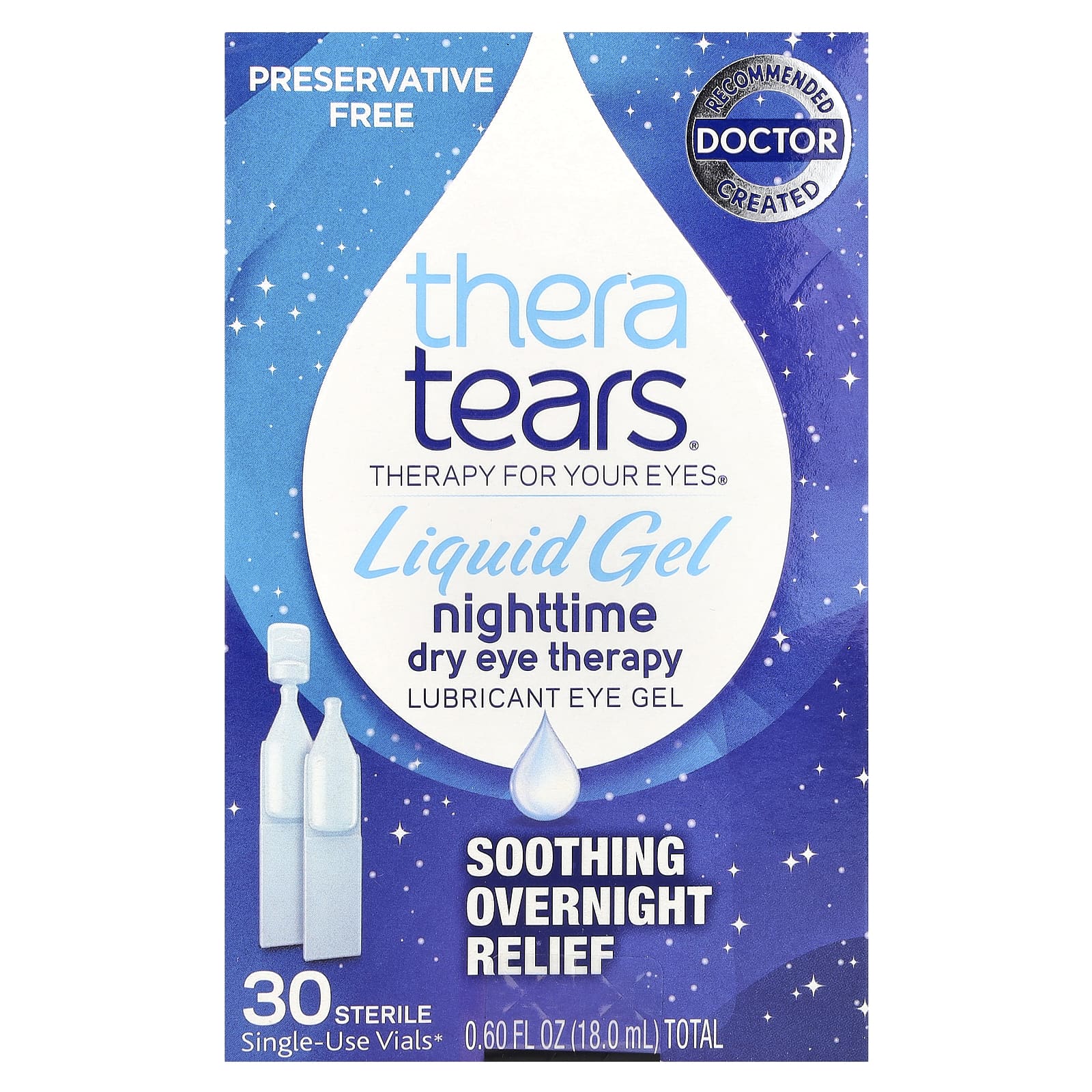 TheraTears, Nighttime Dry Eye Therapy, Lubricant Eye Gel, 30 Single-Use Vials