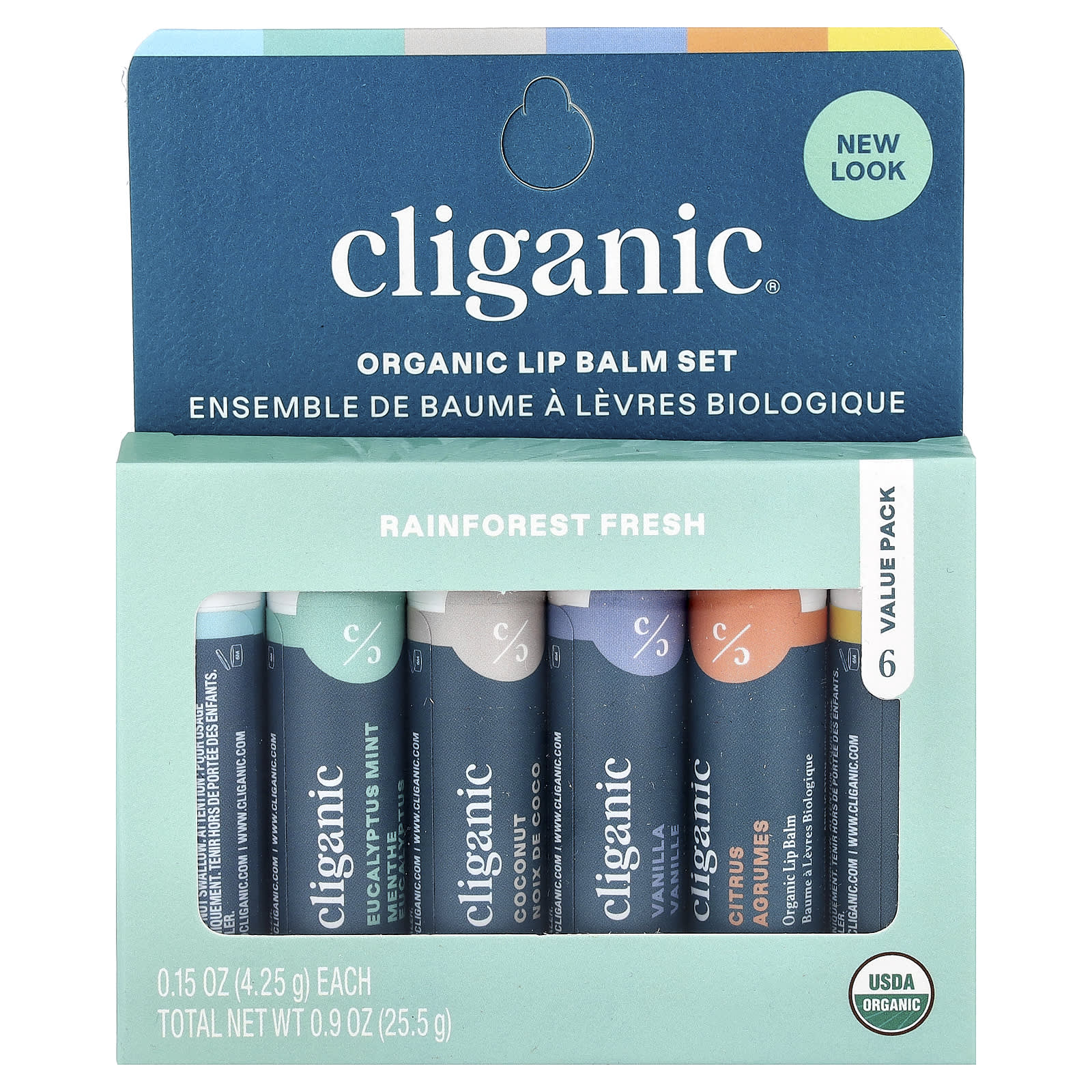 Cliganic, Organic Lip Balm Set, Rainforest Fresh , 6 Pack, 0.15 fl oz (4.25 ml) Each