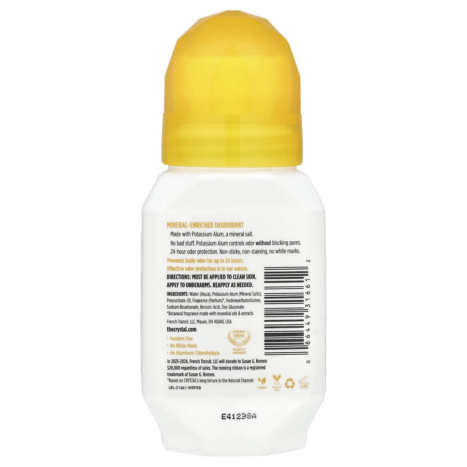 CRYSTAL, Mineral-Enriched Deodorant Roll-On, Chamomile & Green Tea, 2.25 fl oz (66 ml)