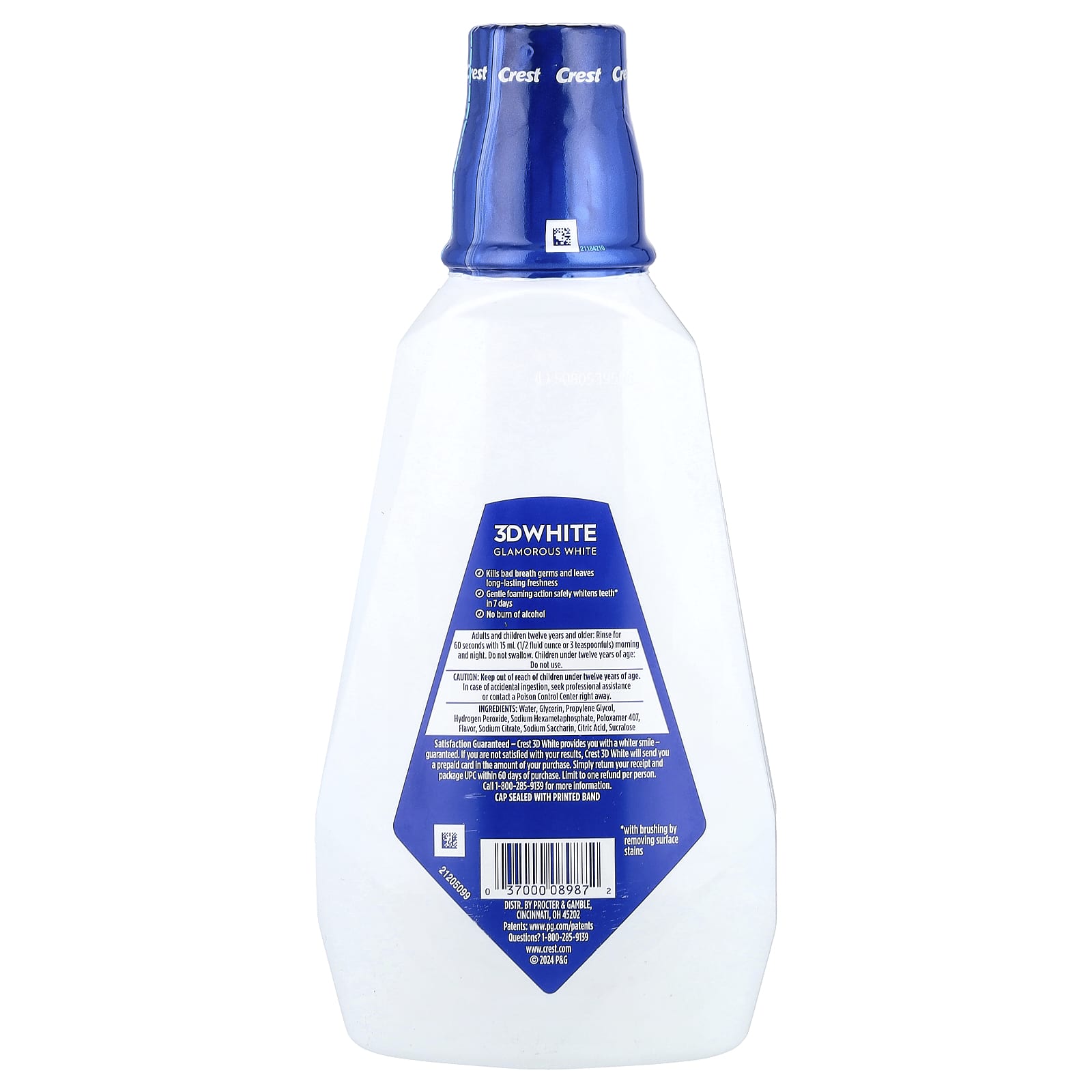 Crest, 3D White, Multi-Care Clean Whitening Mouthwash, Glamorous White, Radiant Mint , 32 fl oz (946 ml)
