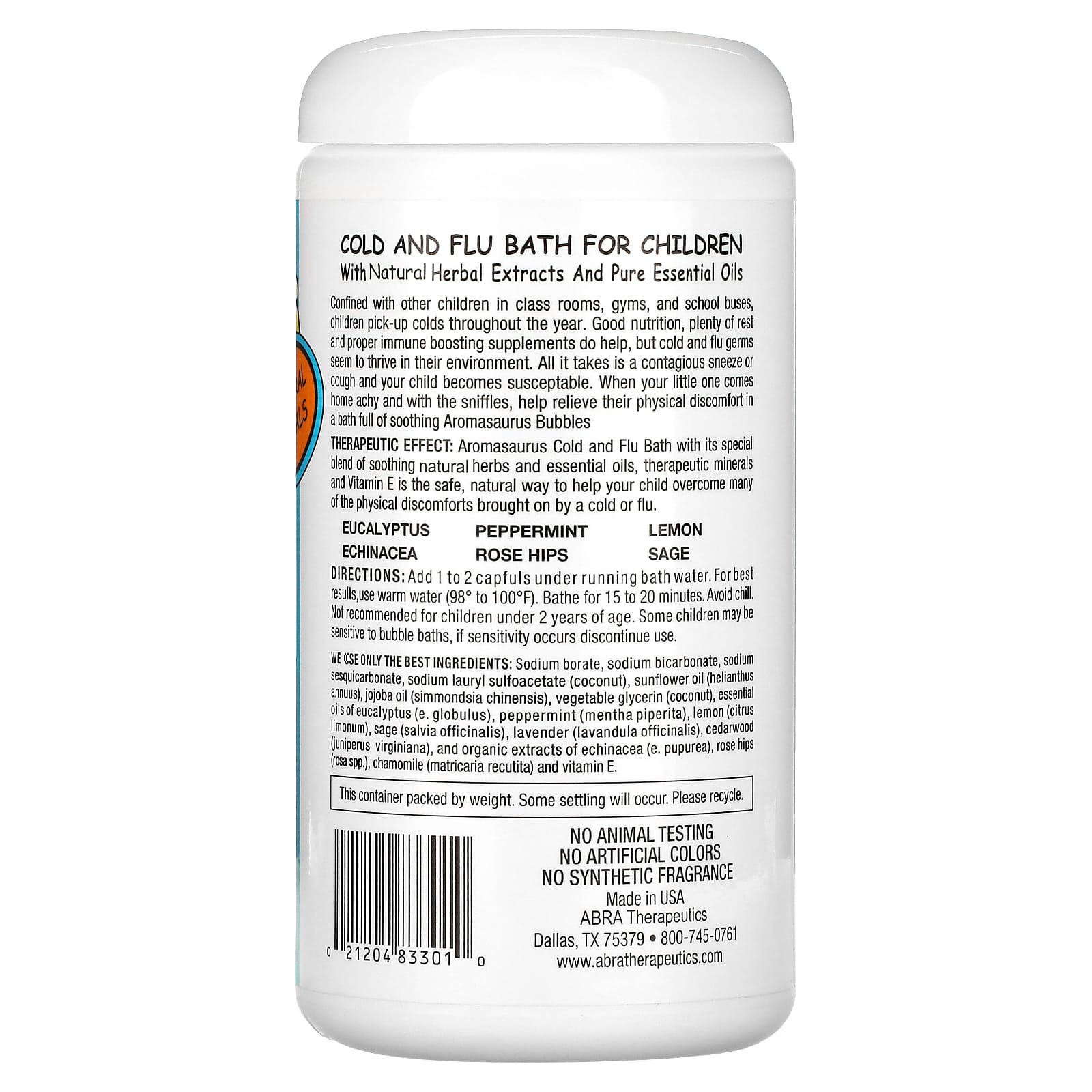 Abra Therapeutics, Aromasaurus Cold & Flu, Aroma Therapy Bubble Bath For Children, 16 oz (453 g)