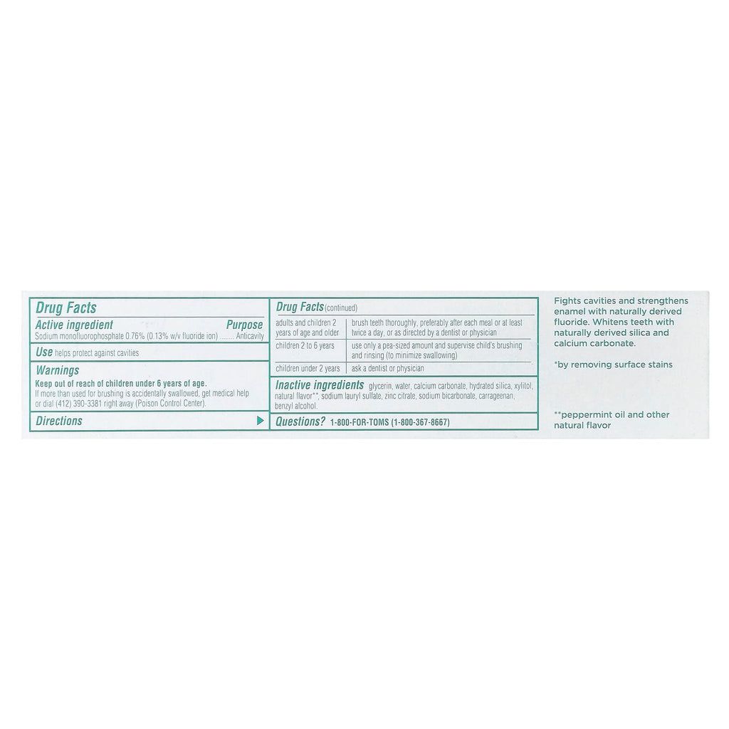 Tom's of Maine, Whole Care®, Natural Anticavity Toothpaste with Fluoride, Peppermint, 4 oz (113 g)