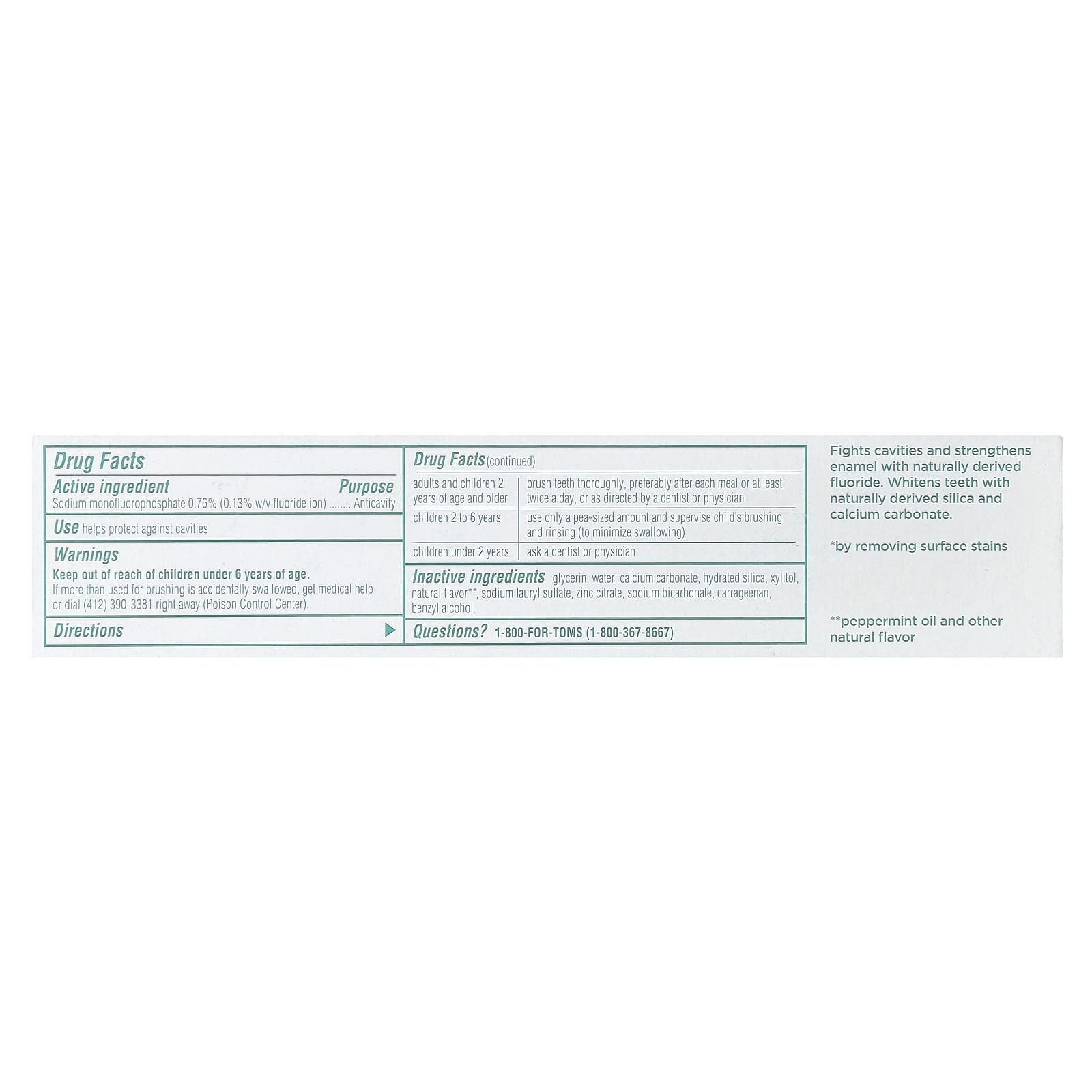Tom's of Maine, Whole Care®, Natural Anticavity Toothpaste with Fluoride, Peppermint, 4 oz (113 g)
