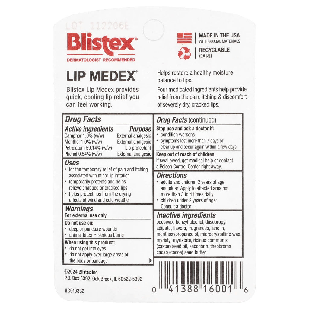 Blistex, Lip Medex®, Lip Protectant/External Analgesic , 0.38 oz (10.75 g)
