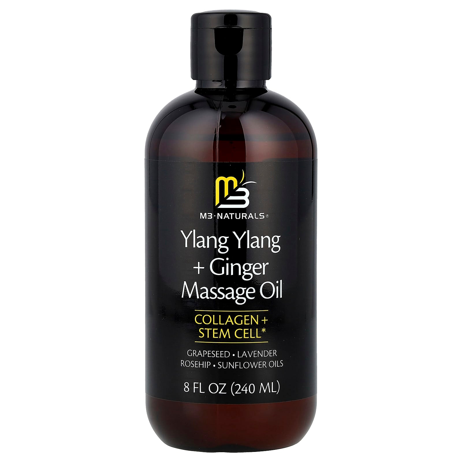 M3 Naturals, Ylang Ylang + Ginger Massage Oil, 8 fl oz (240 ml)
