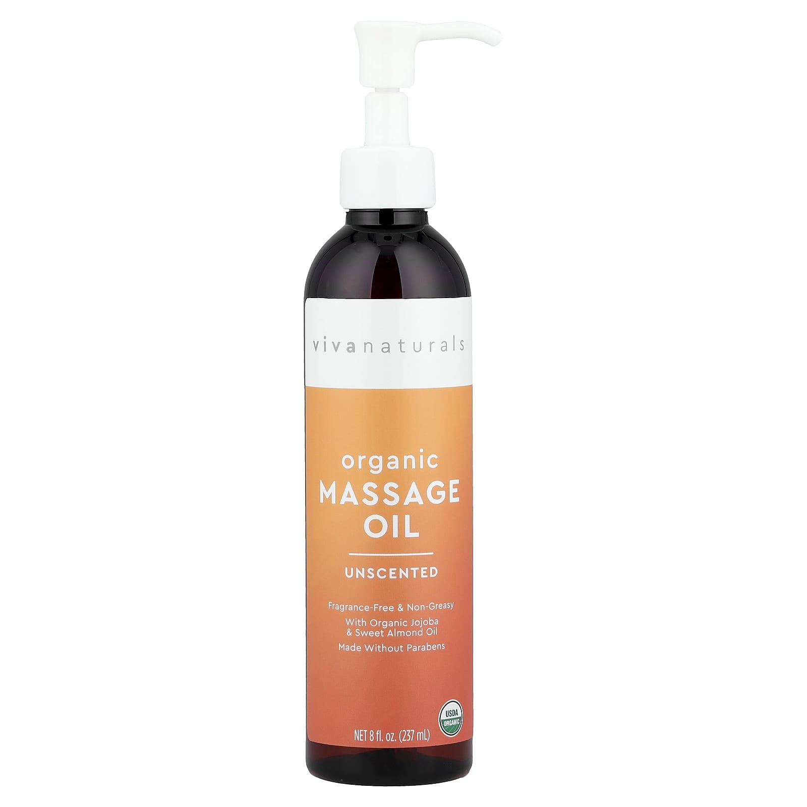 Viva Naturals, Organic Massage Oil, Unscented, 8 fl oz (237 ml)