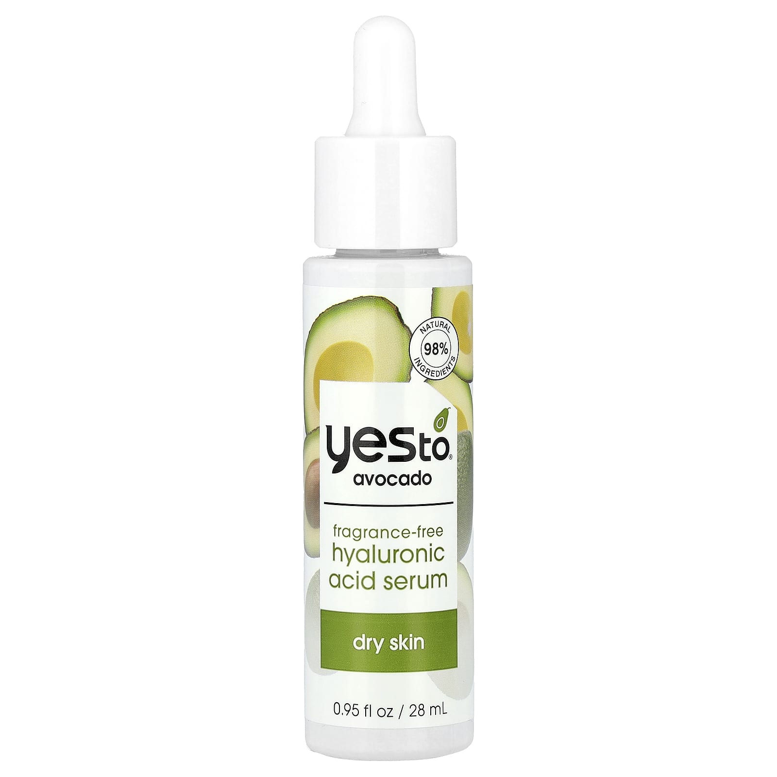 Yes To, Fragrance Free Hyaluronic Acid Serum, Dry Skin, Avocado, 0.95 fl oz (28 ml)