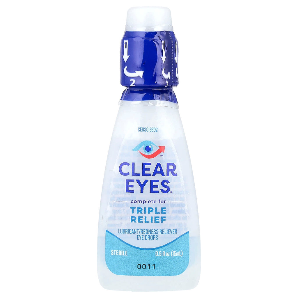 Clear Eyes, Triple Relief, Lubricant/Redness Reliever Eye Drops, 0.5 fl oz (15 ml)