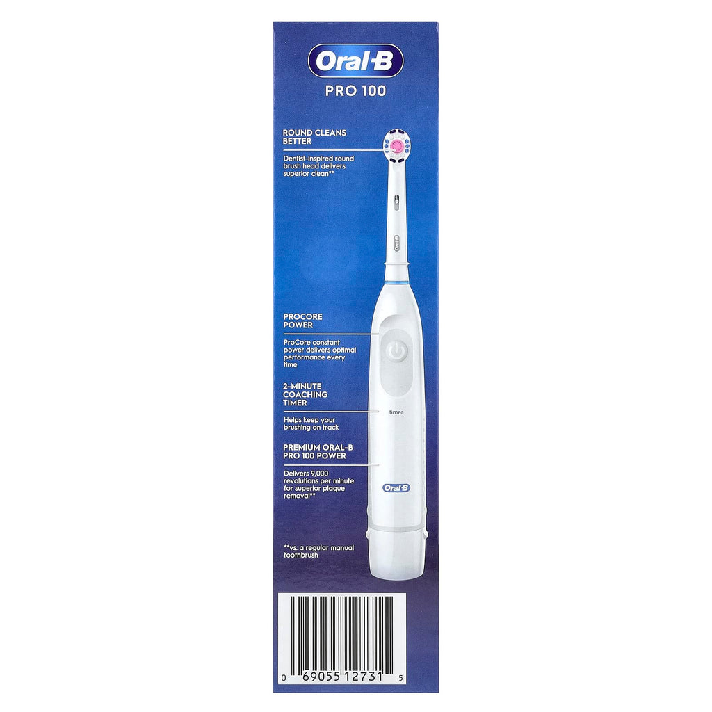 Oral-B, 3D White, Pro 100, Battery Powered Toothbrush, White, 1 Toothbrush