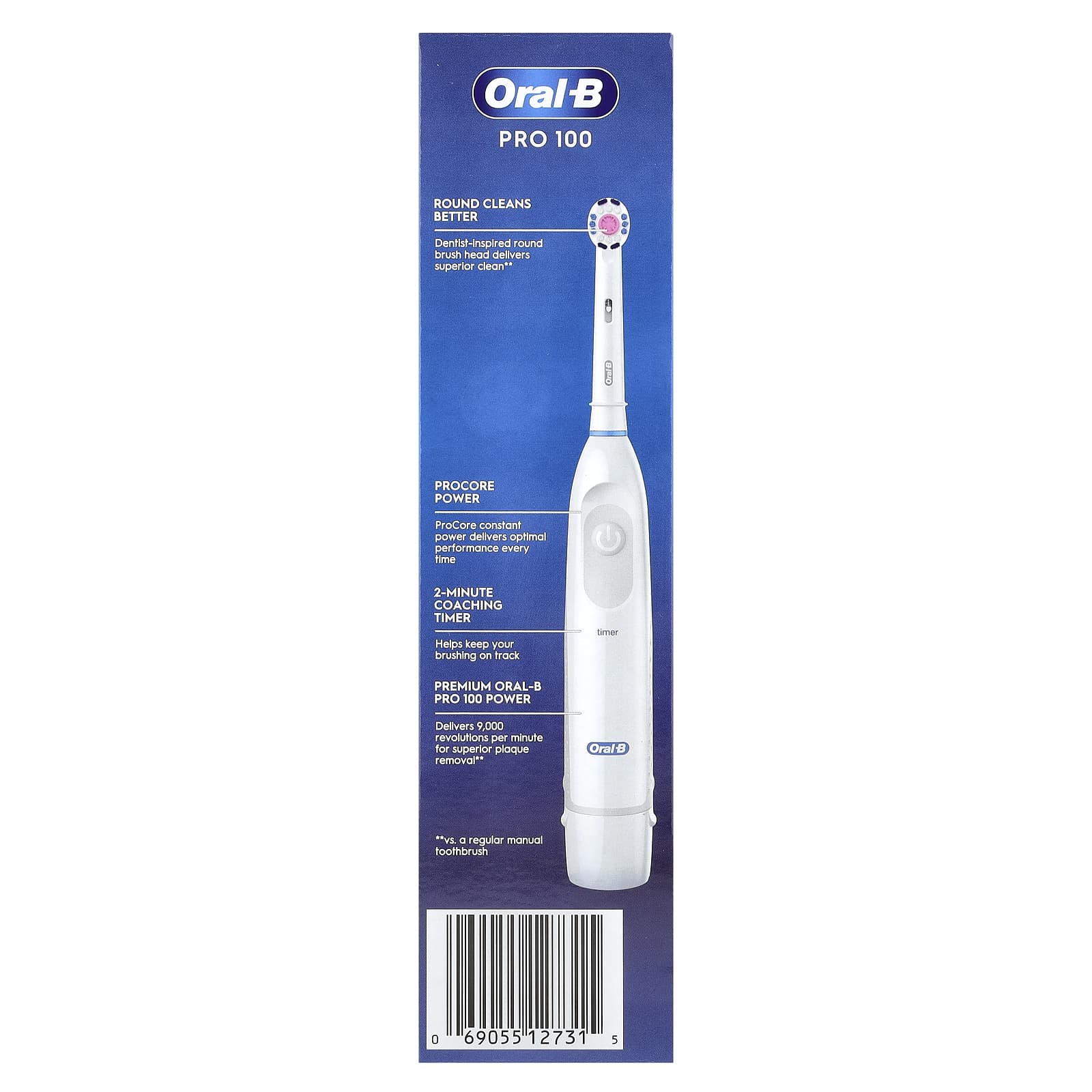 Oral-B, 3D White, Pro 100, Battery Powered Toothbrush, White, 1 Toothbrush
