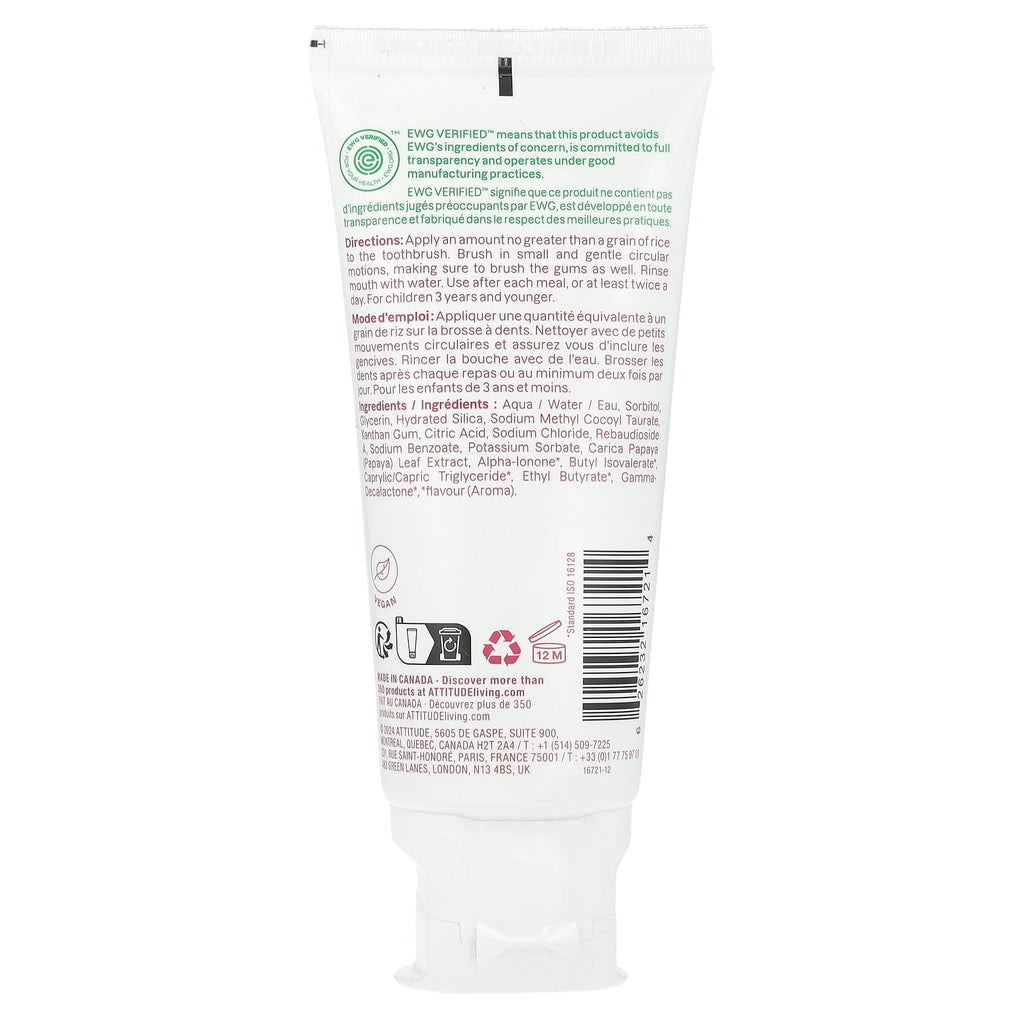 ATTITUDE, Baby Leaves™, Fluoride Free Training Toothpaste, Strawberry, 2.5 fl oz (75 ml)