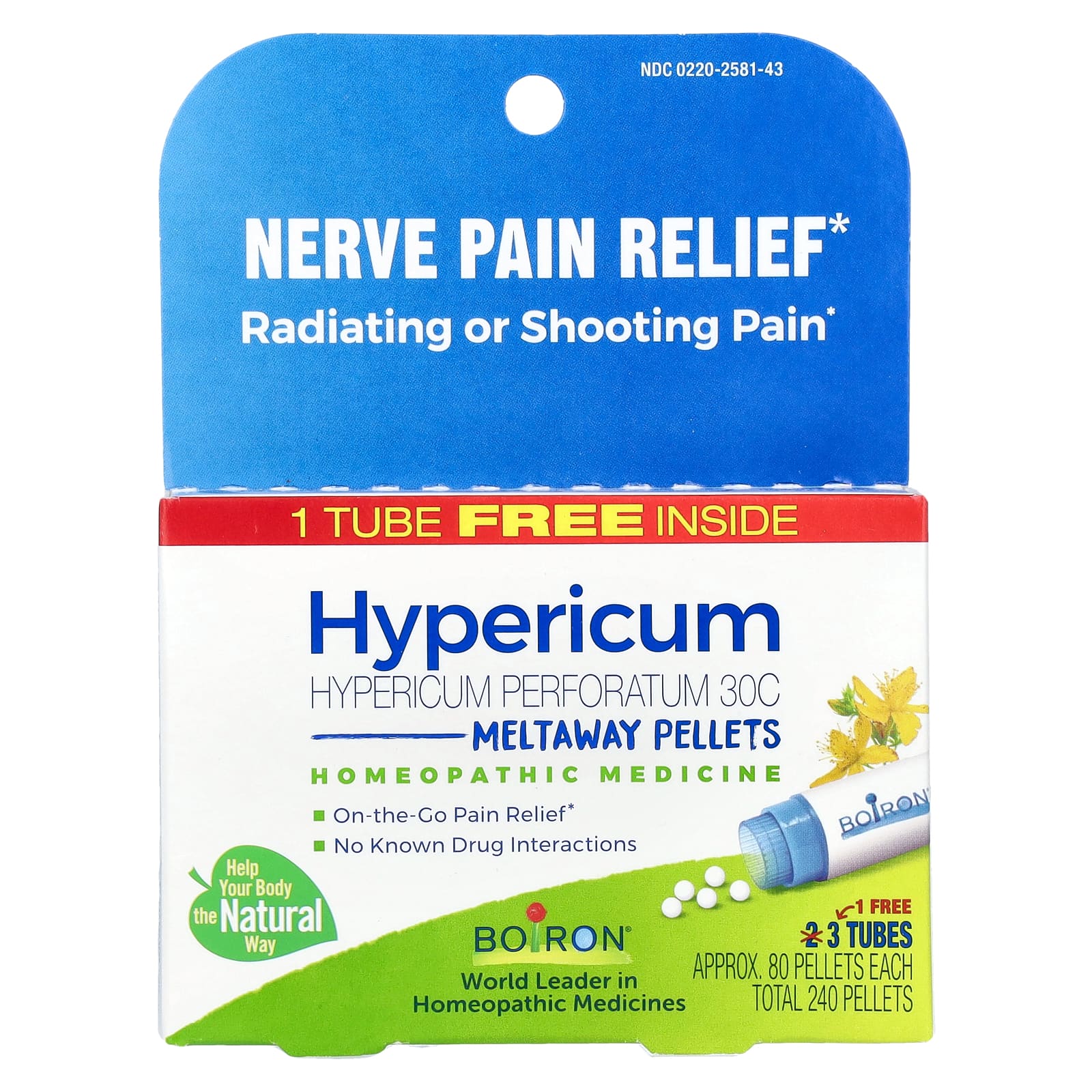 Boiron, Hypericum Perforatum, 30C, 3 Tubes, 80 Meltaway Pellets Each