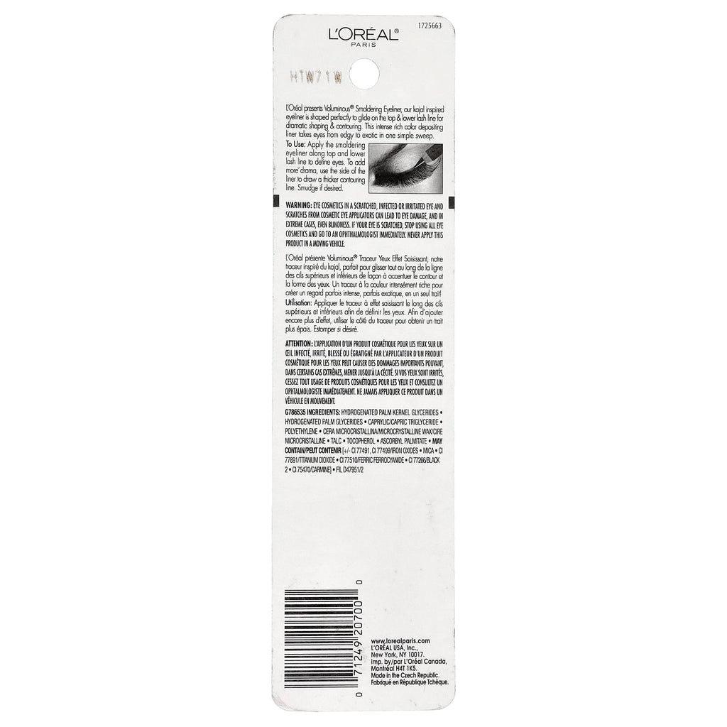 L'Oréal, Voluminous®, Smoldering Wood Pencil Eyeliner, 645 Black, 0.087 oz (2.48 g)