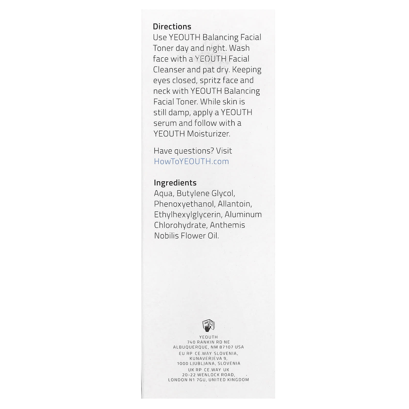 YEOUTH, Balancing Facial Toner, With Chamomile, 3.4 fl oz (100 ml)