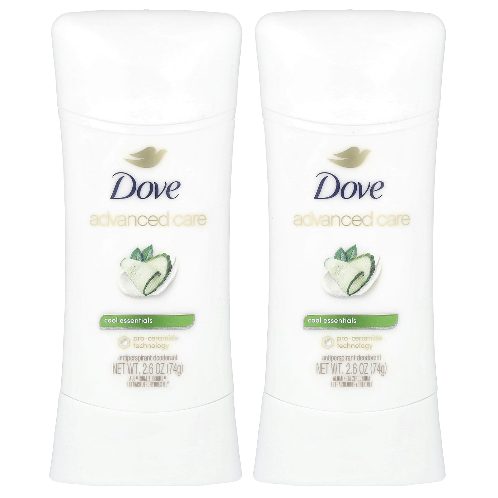 Dove, Advanced Care, Anti-Perspirant Deodorant, Cool Essentials, 2 Pack, 2.6 oz (74 g) Each