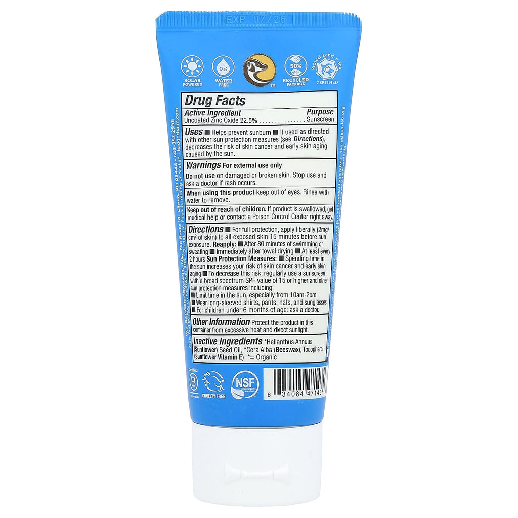 Badger, Sport, Mineral Sunscreen Cream, SPF 40, Unscented, 2.9 fl oz (87 ml)